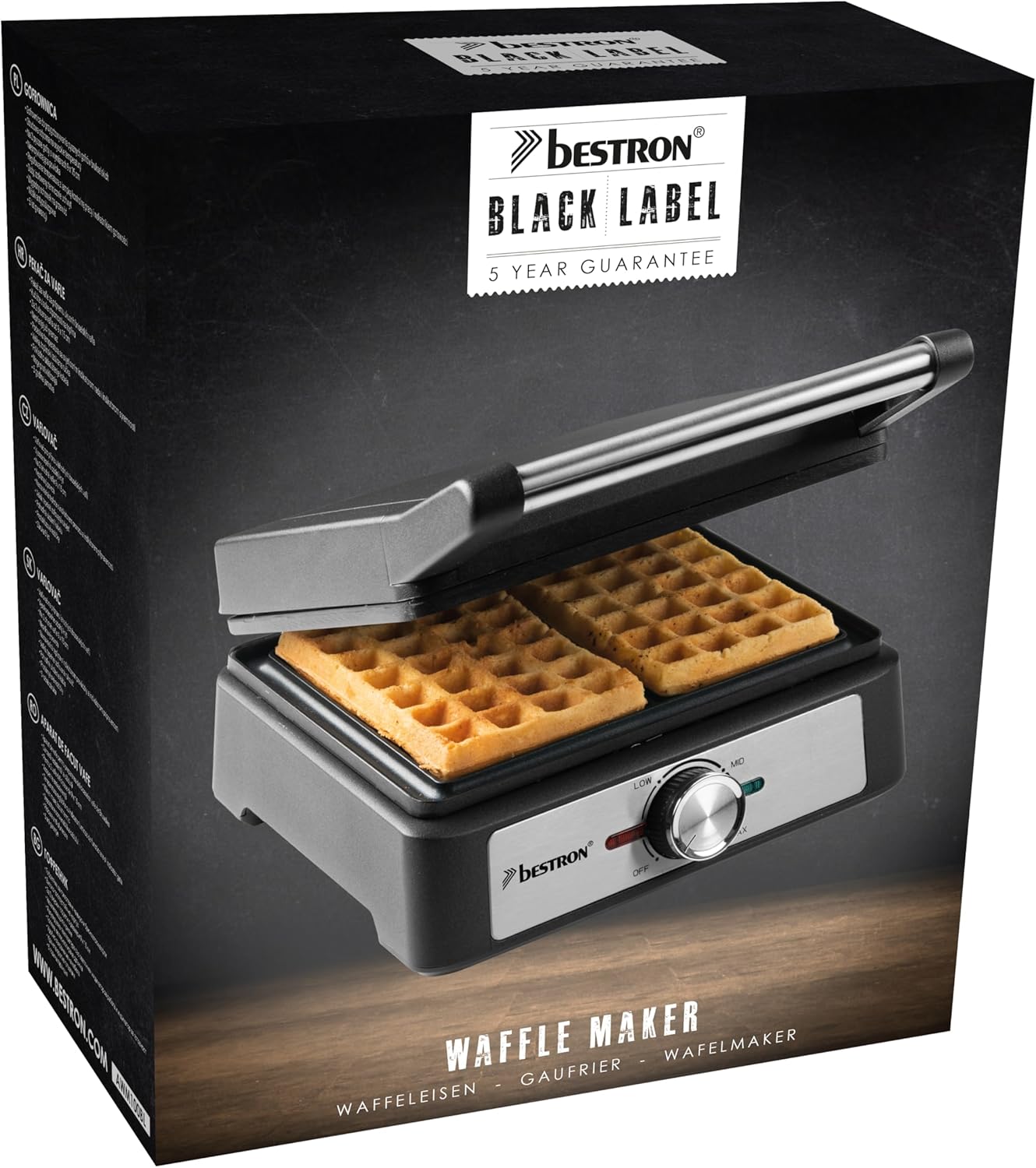 Bestron - Gaufrier Black Label - 2 gaufres - antiadhésif, poignée Cool Touch