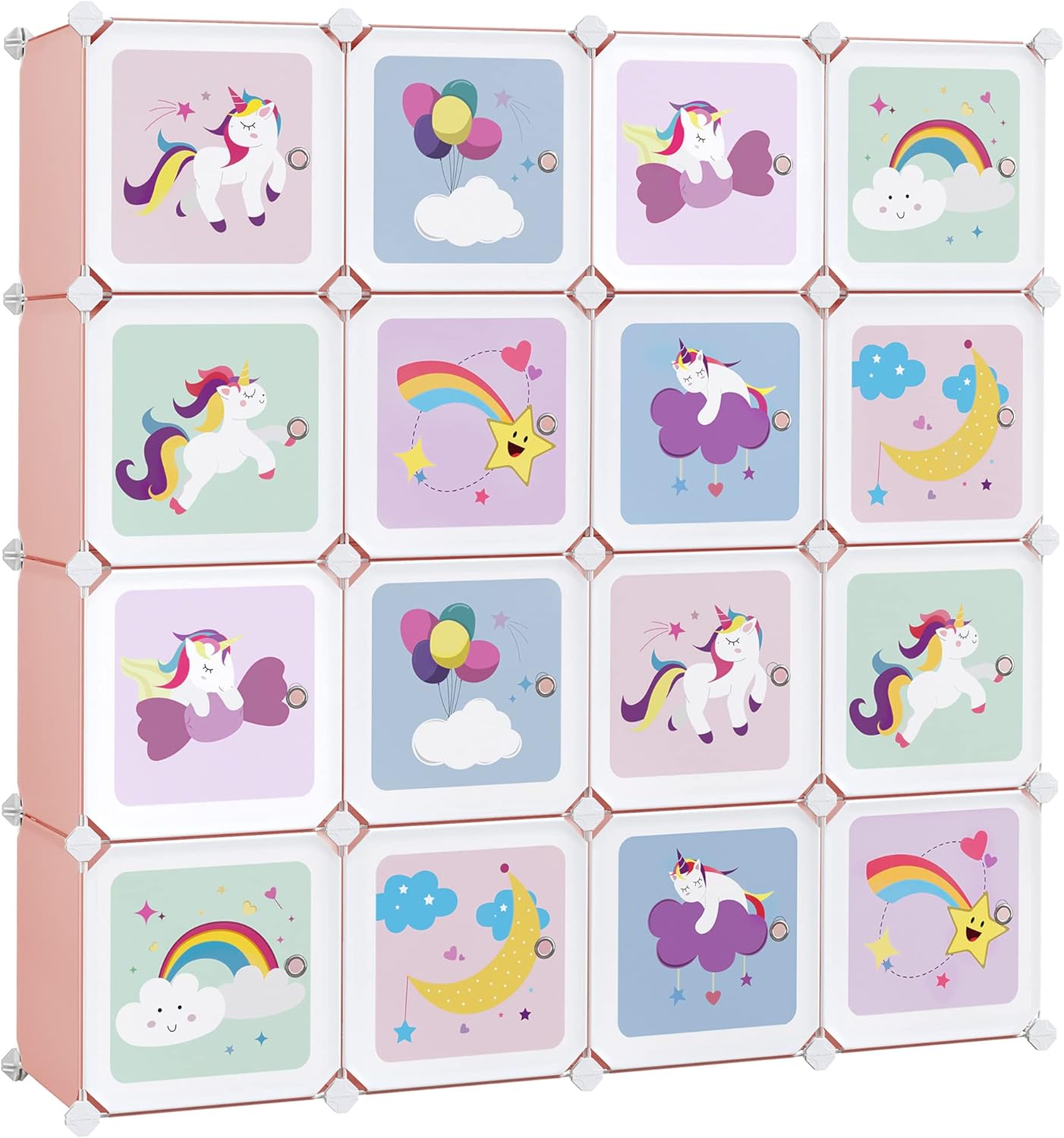 SONGMICS - meuble rangement enfant modulable 16 cubes, 123x31x123cm, rose LPC906P01