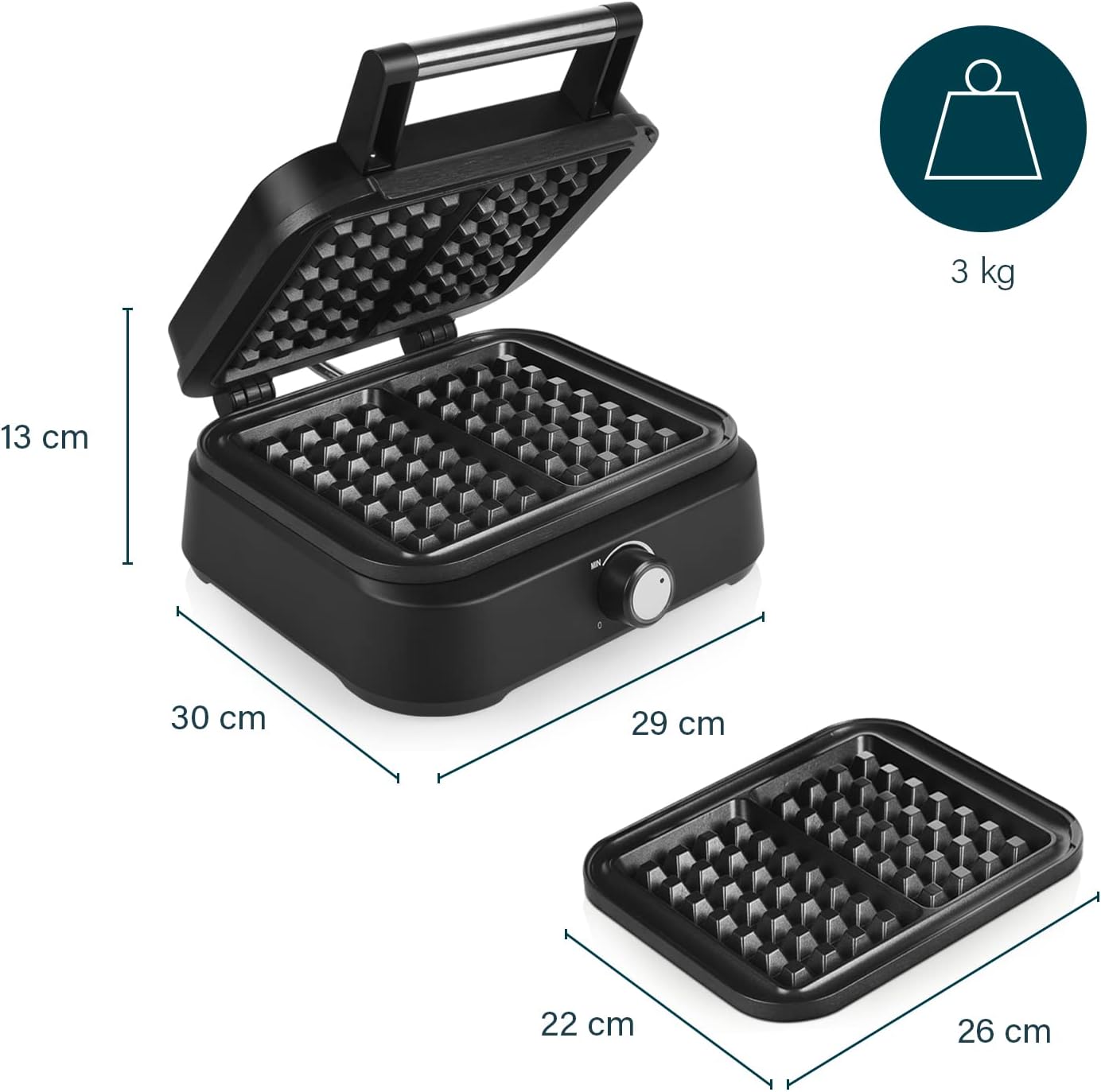 Princess - Deluxe Mat - 2 gaufres, 1 500 W, dimensions compactes