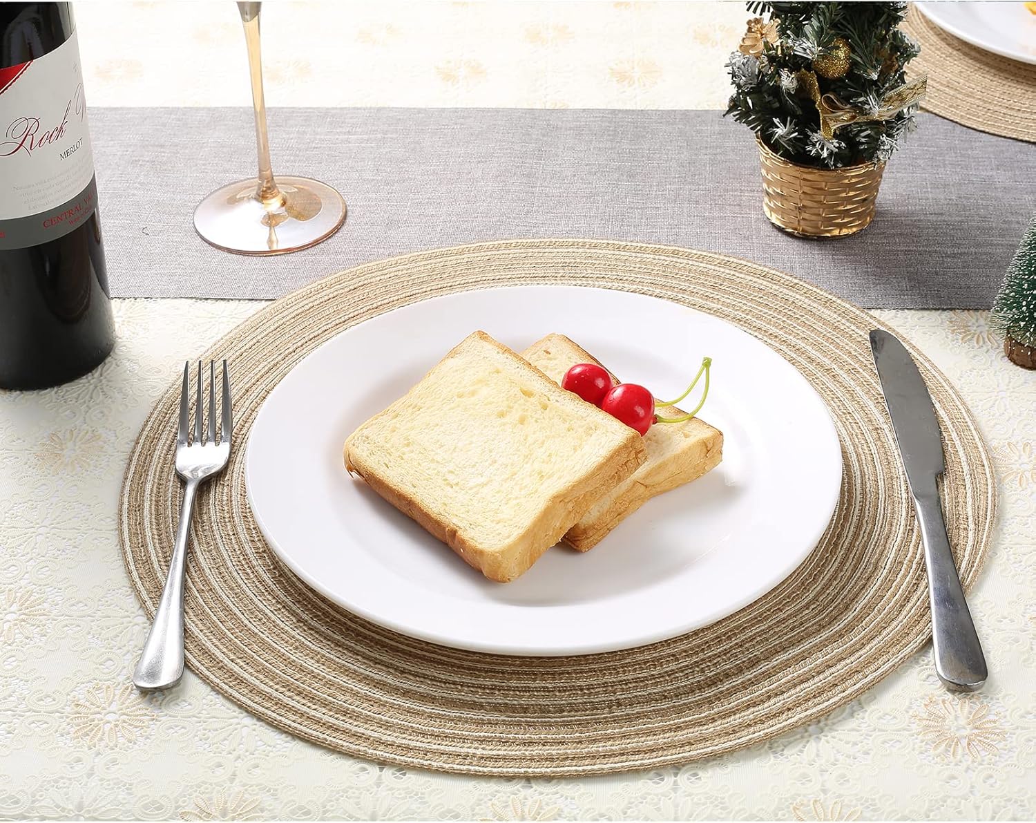 Sets de table ronds - PP tressé, 36cm - lot de 6, lavables, couleur café