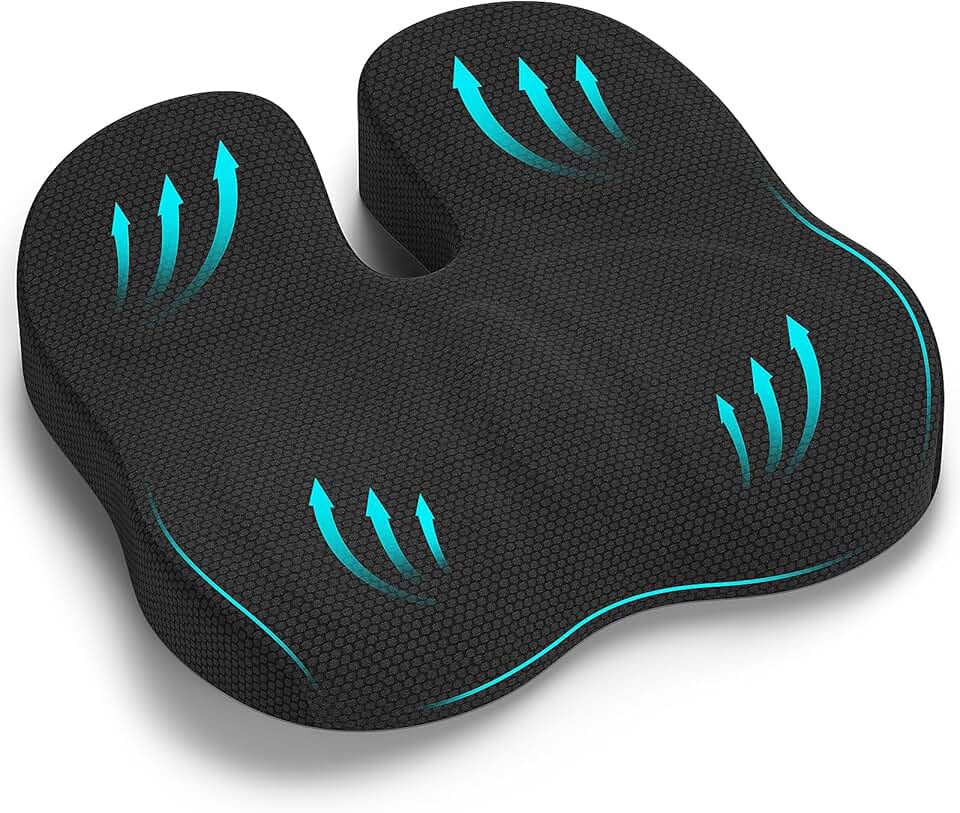 Coussin siège ergonomique - soulage coccyx et sciatique, noir, confort bureautique