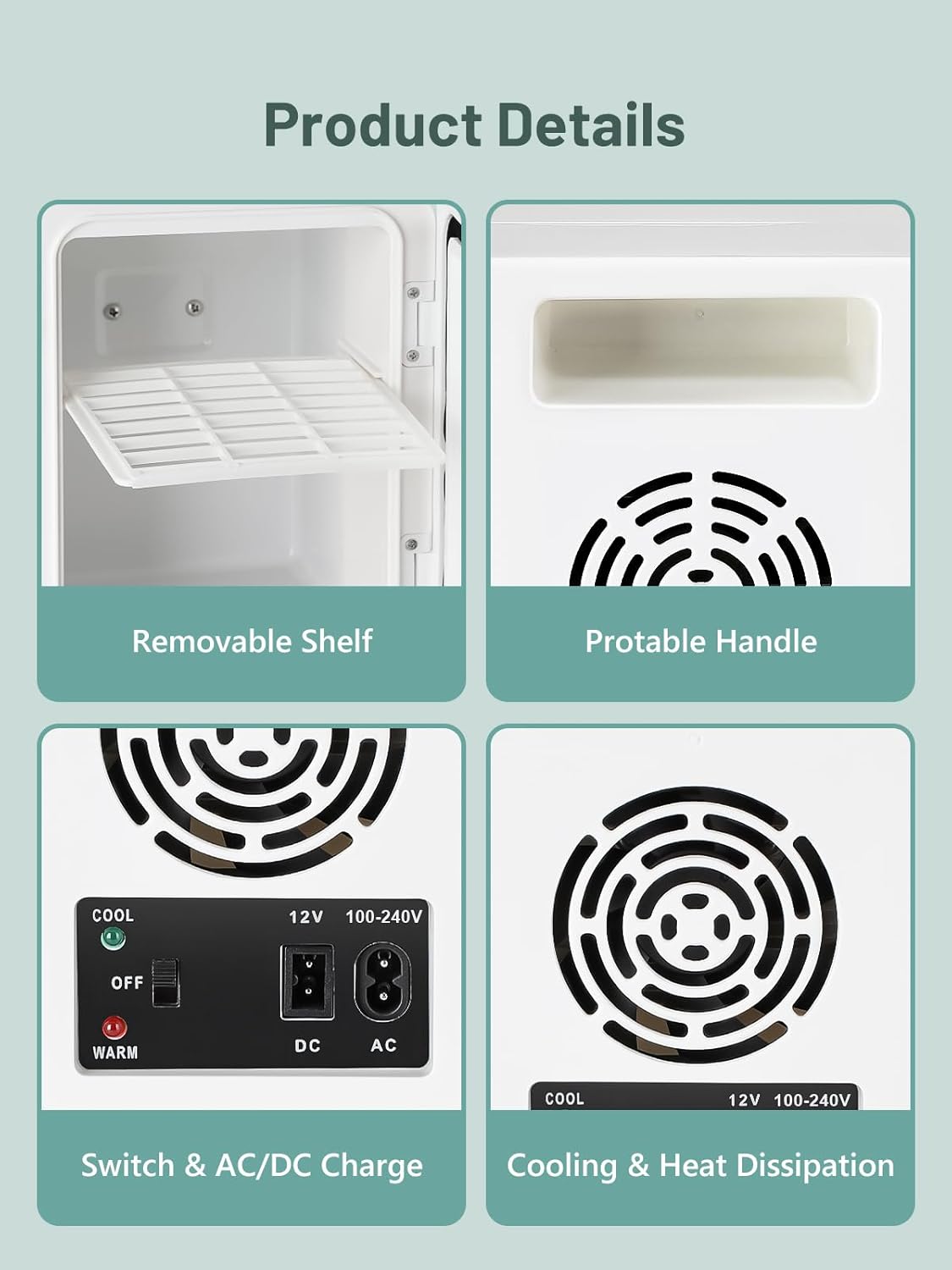 VINATO - Mini Frigo LED 4L - Chauffage/Refroidissement, portable