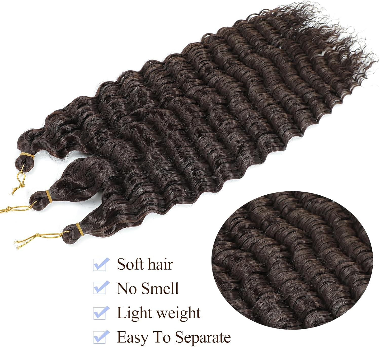Extensions cheveux - crochet deep wave, 22 pouces, lot de 6, synthétique, doux