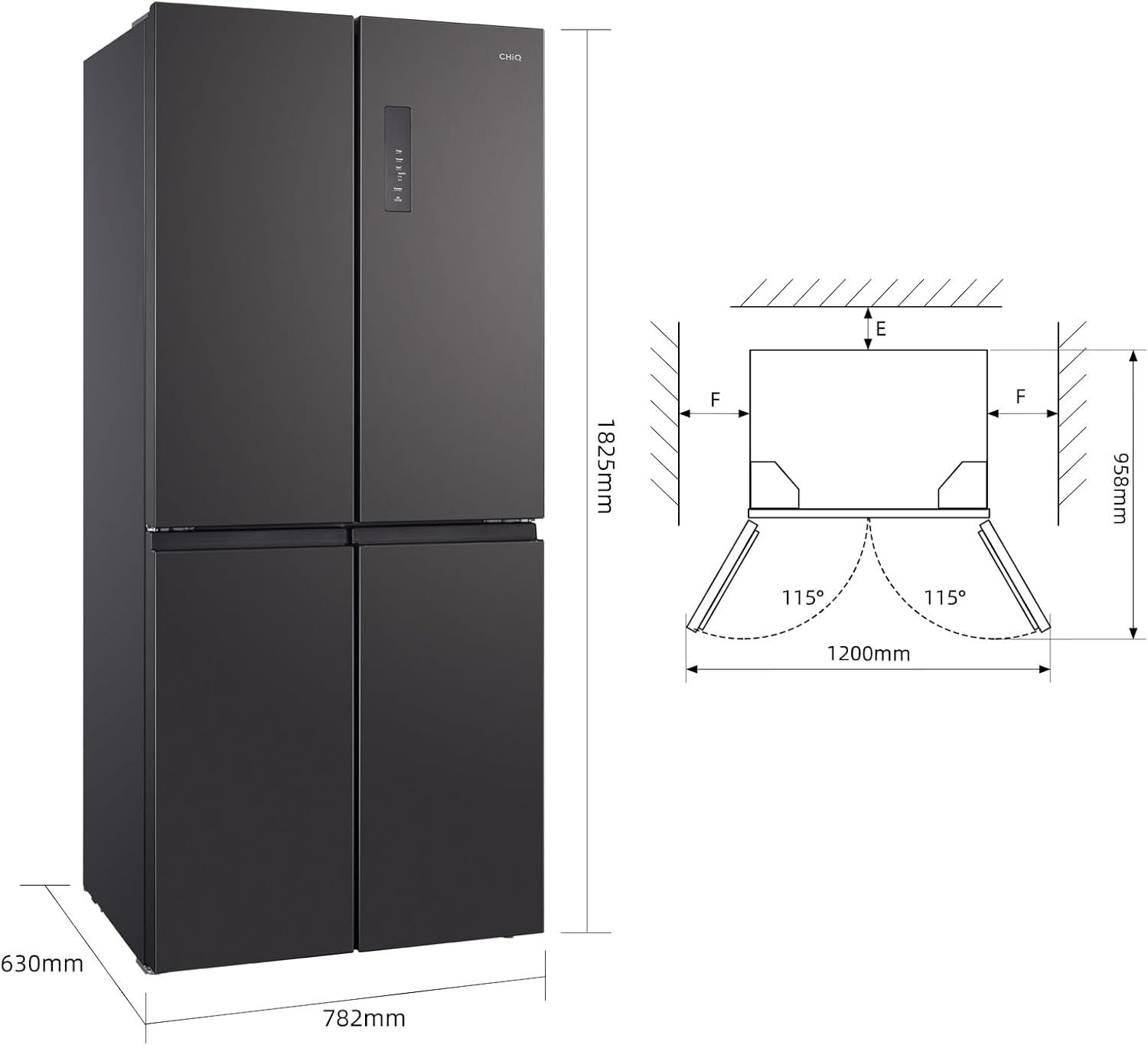 CHIQ - Réfrigérateur multiportes Inox 182x63cm 415L, Smart Inverter, CCD415NEI4E