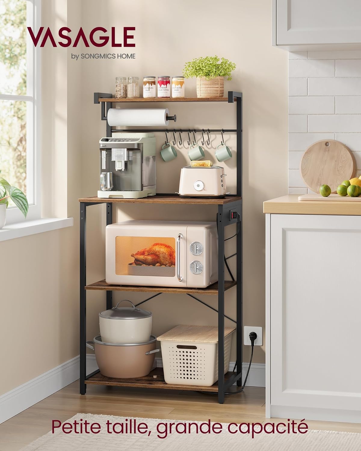 VASAGLE - étagère cuisine 4 niveaux, multiprise, 40x60x140 cm, KKS014K02