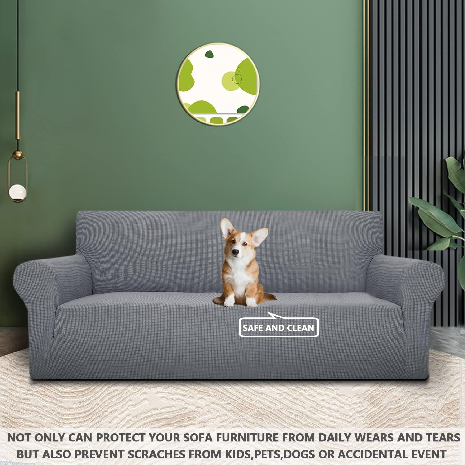 Housse de canapé 1 place - extensible, antidérapante, gris clair