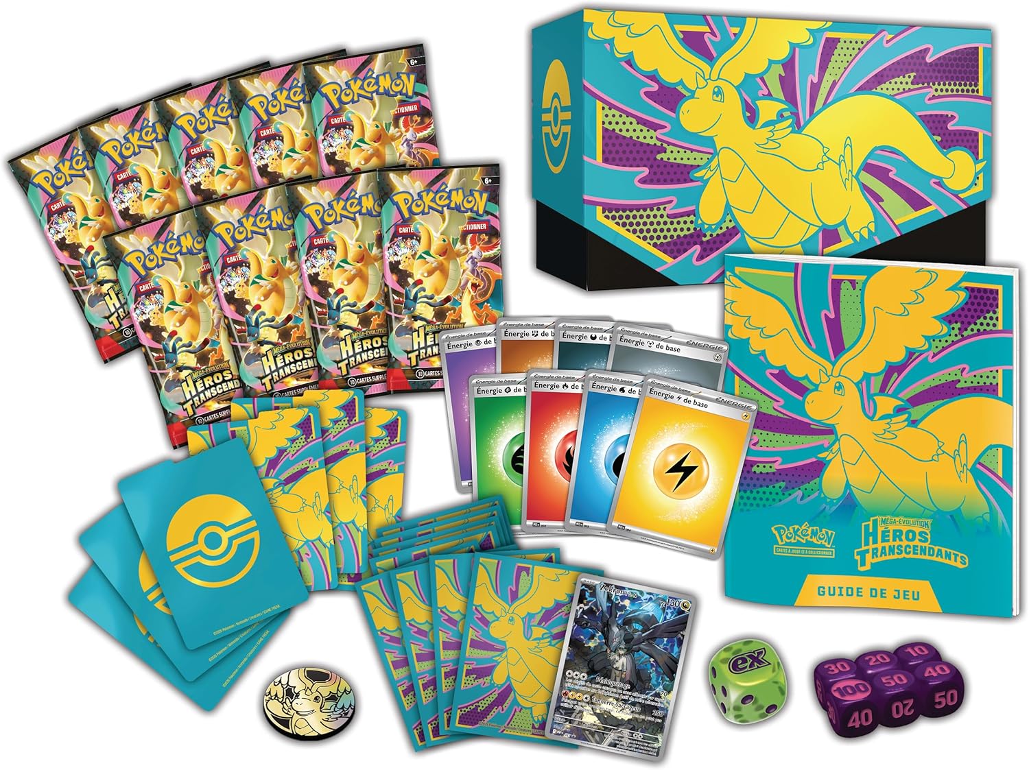 Pokémon - Coffret Dresseur Méga-Évolution Héros Transcendants - 9 boosters, 1 carte promo, accessoires premium
