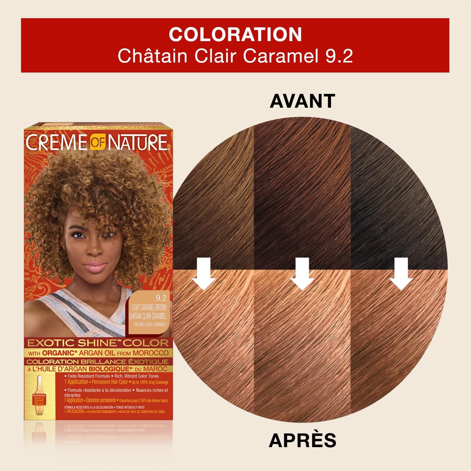 Creme of Nature - Argan Oil coloration permanente - cheveux bouclés à crépus - 100% couvrance cheveux blancs, 9.2 châtai