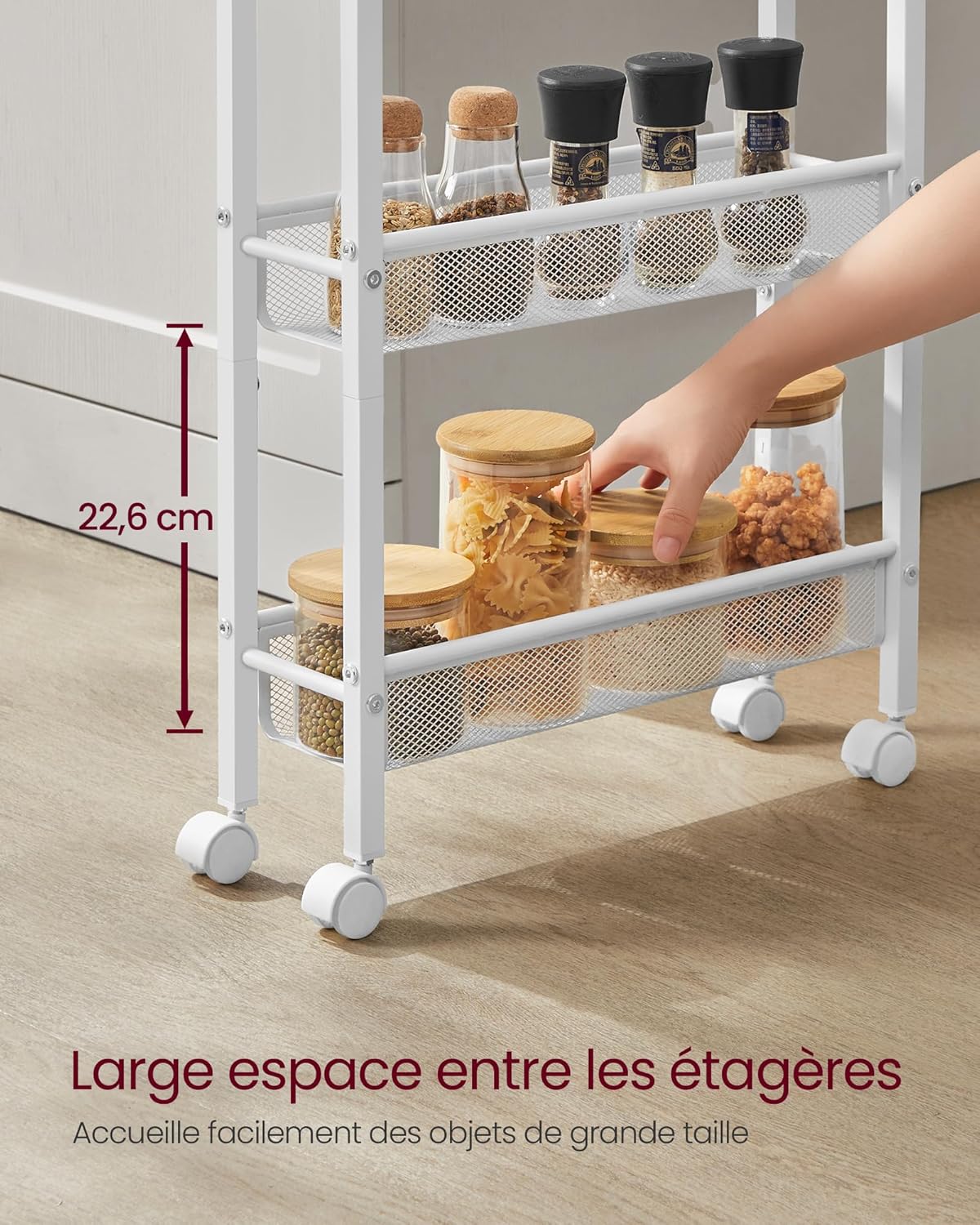 VASAGLE - desserte cuisine 5 niveaux, 13x45,4x99,6 cm, roulettes, LRC034W09
