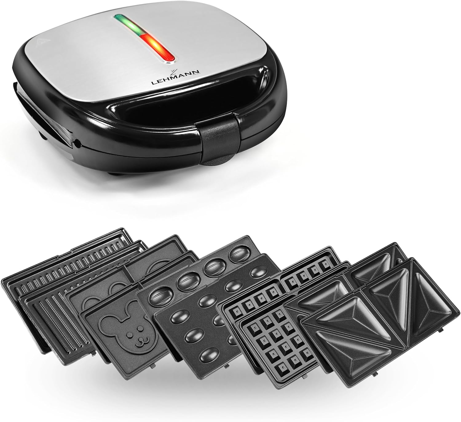 Lehmann - Sandwichmaker 5en1 - 800W - plaques antiadhésives, multi-formes