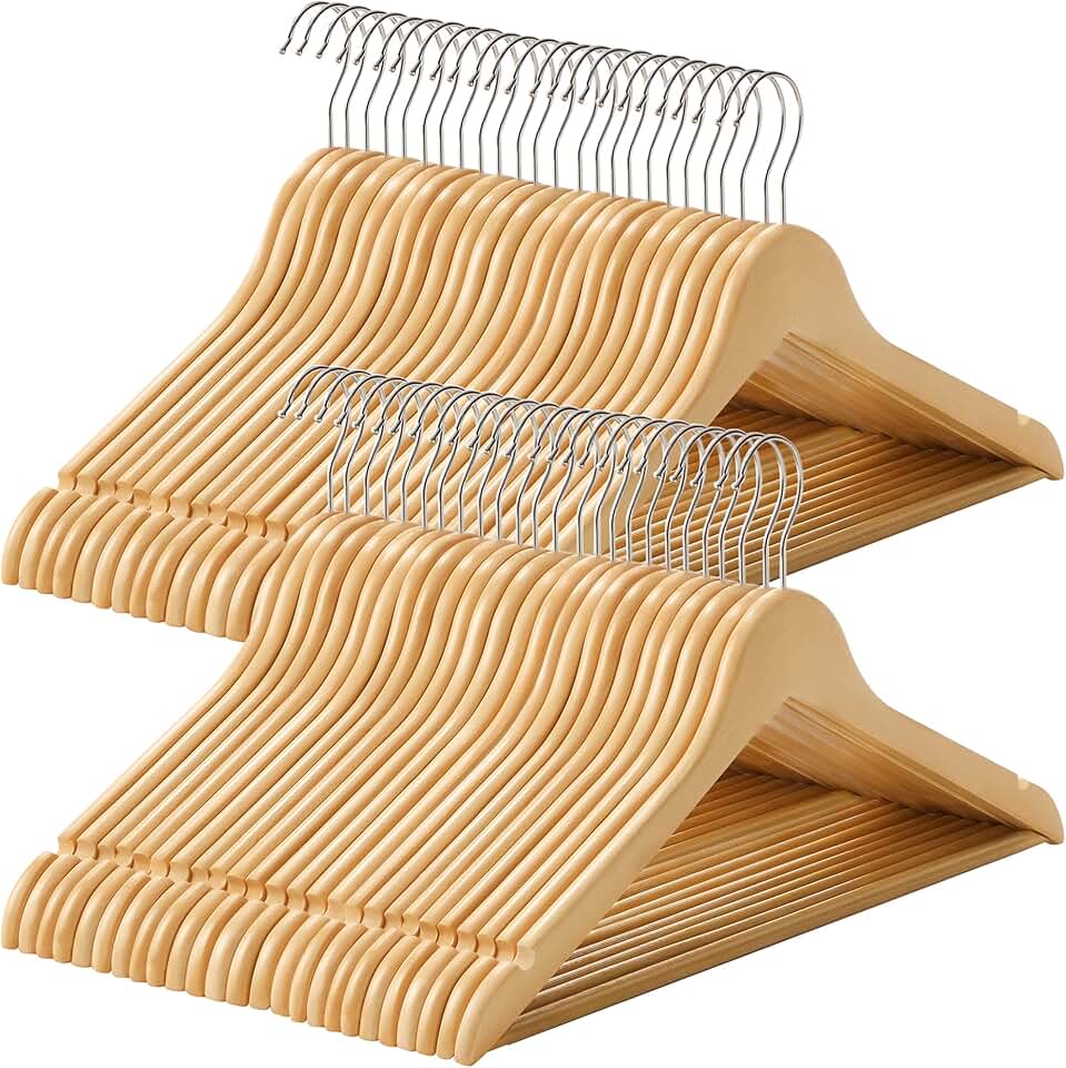 SONGMICS - cintres bois, lot de 50, barre et encoches antiglisse, crochet 360°, CRW001-50