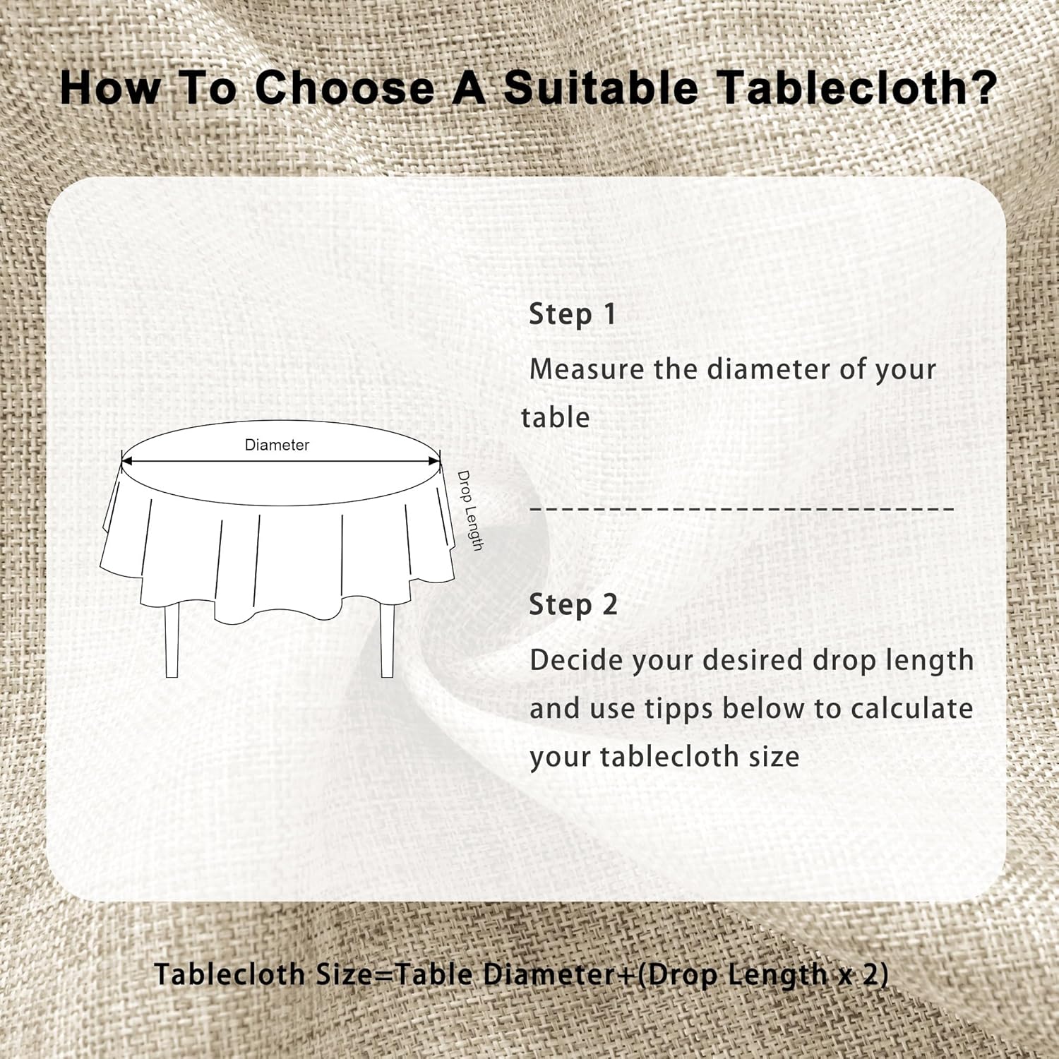 DWCN - nappe ronde lin effet - 140 cm - lavable, imperméable, beige