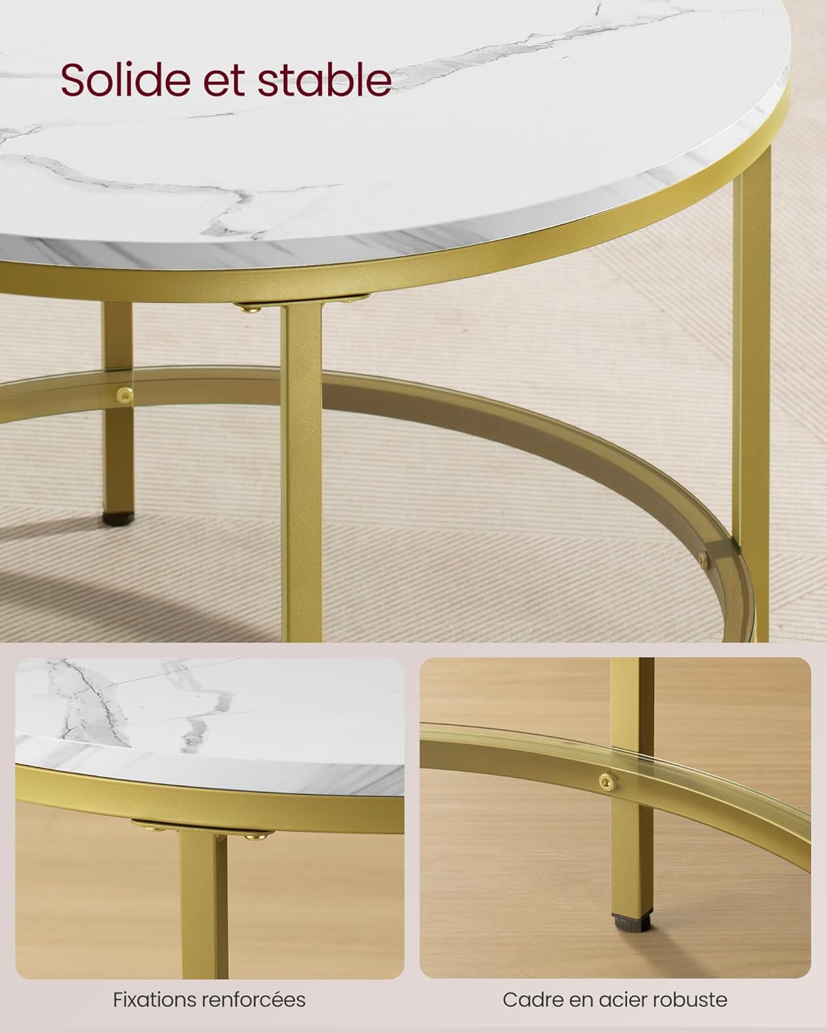 VASAGLE - Table basse moderne - marbre blanc verre trempé - LCT072W59