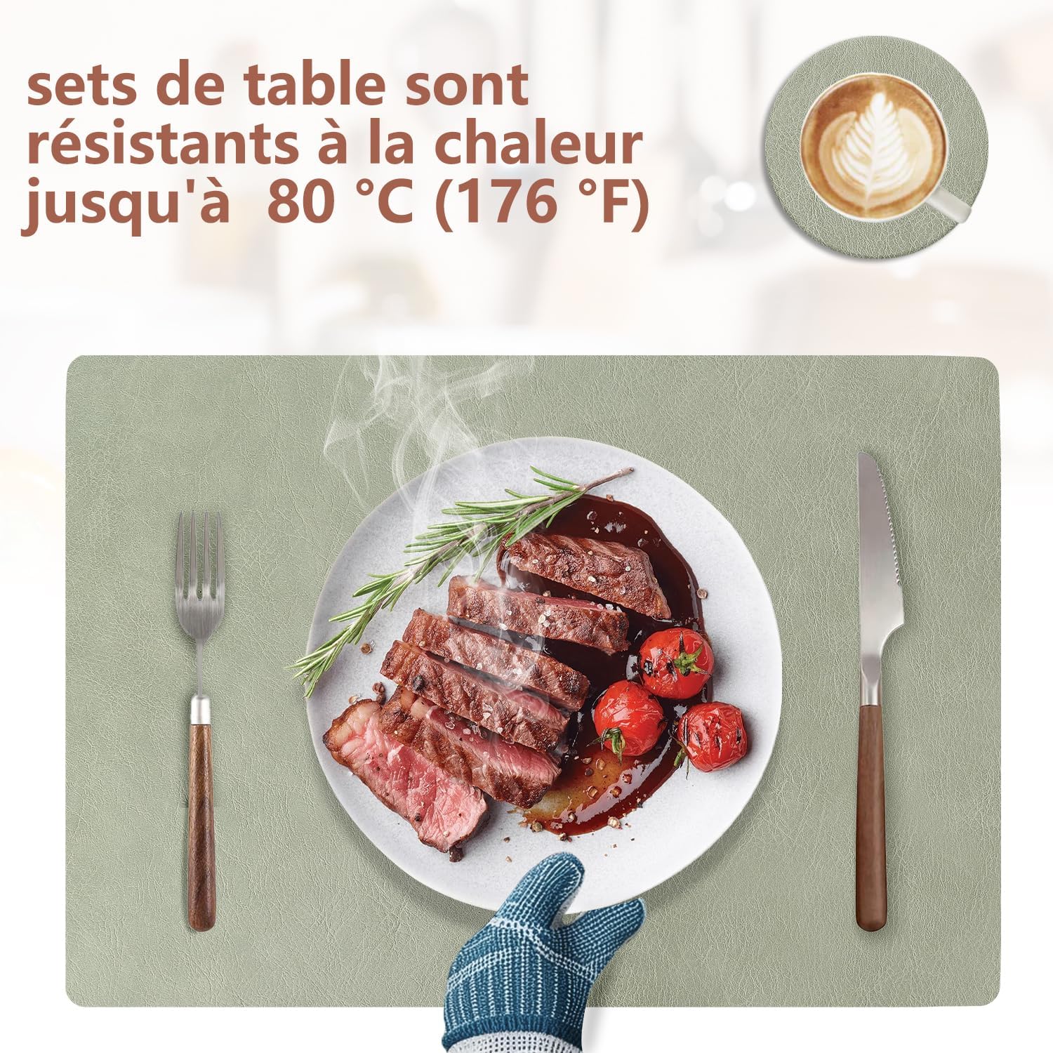 Set de table - lot 6 pièces double face cuir PU 43x30cm, lavable, antidérapant