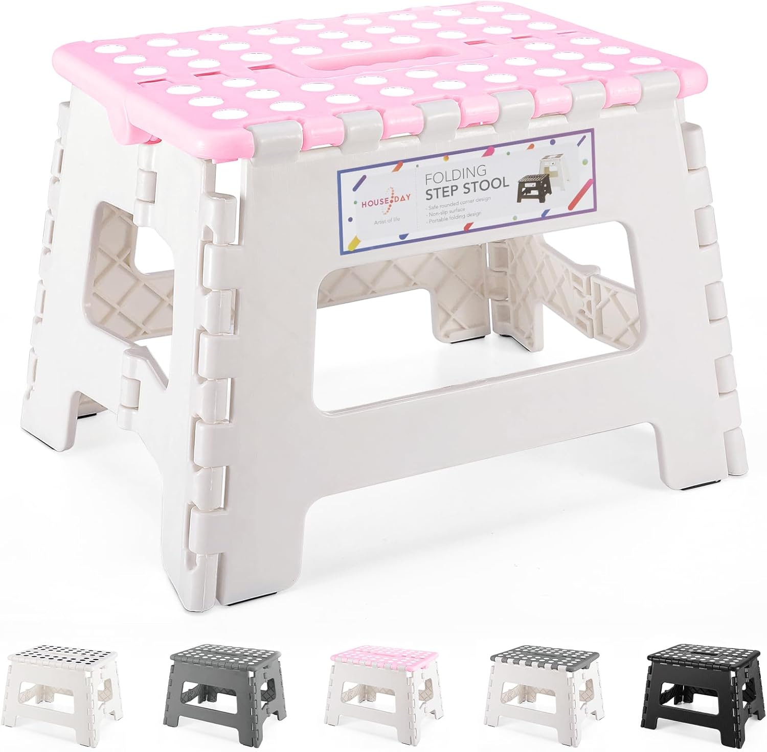 HOUSE DAY - Tabouret pliant enfant - 22cm - plastique rose/blanc