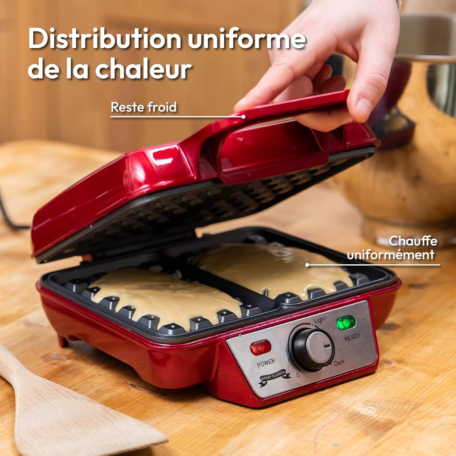 Gadgy - gaufrier, 23x16,8 cm, 1000W, antiadhésif, thermostat réglable