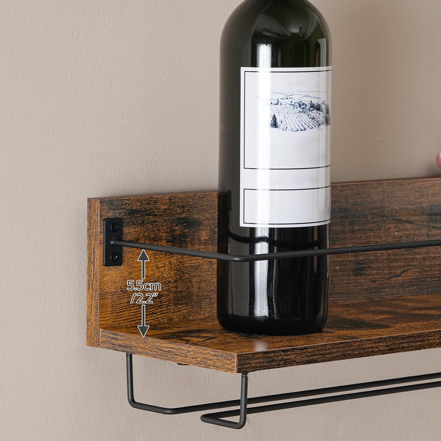 HOOBRO - Porte-bouteilles mural 2 pcs, bois métal, rangement verres, EBF28BJ01