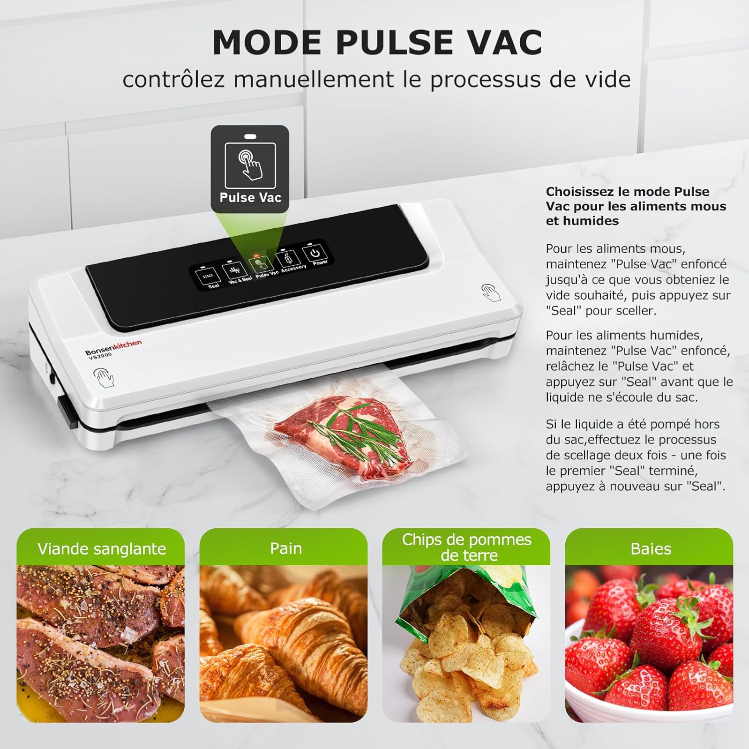 Bonsenkitchen - machine sous vide alimentaire compacte, 5 sacs inclus