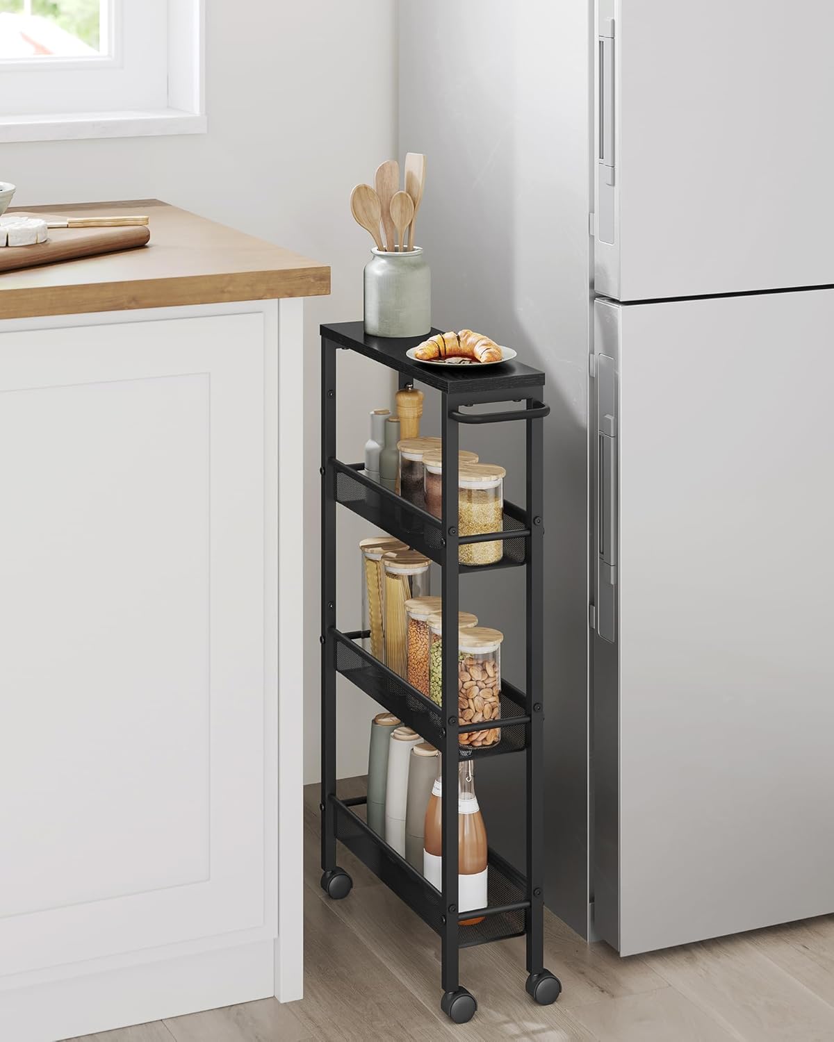 VASAGLE - Desserte 4 niveaux - 13x45,4x77cm - acier, roulettes, poignée - LRC032B04