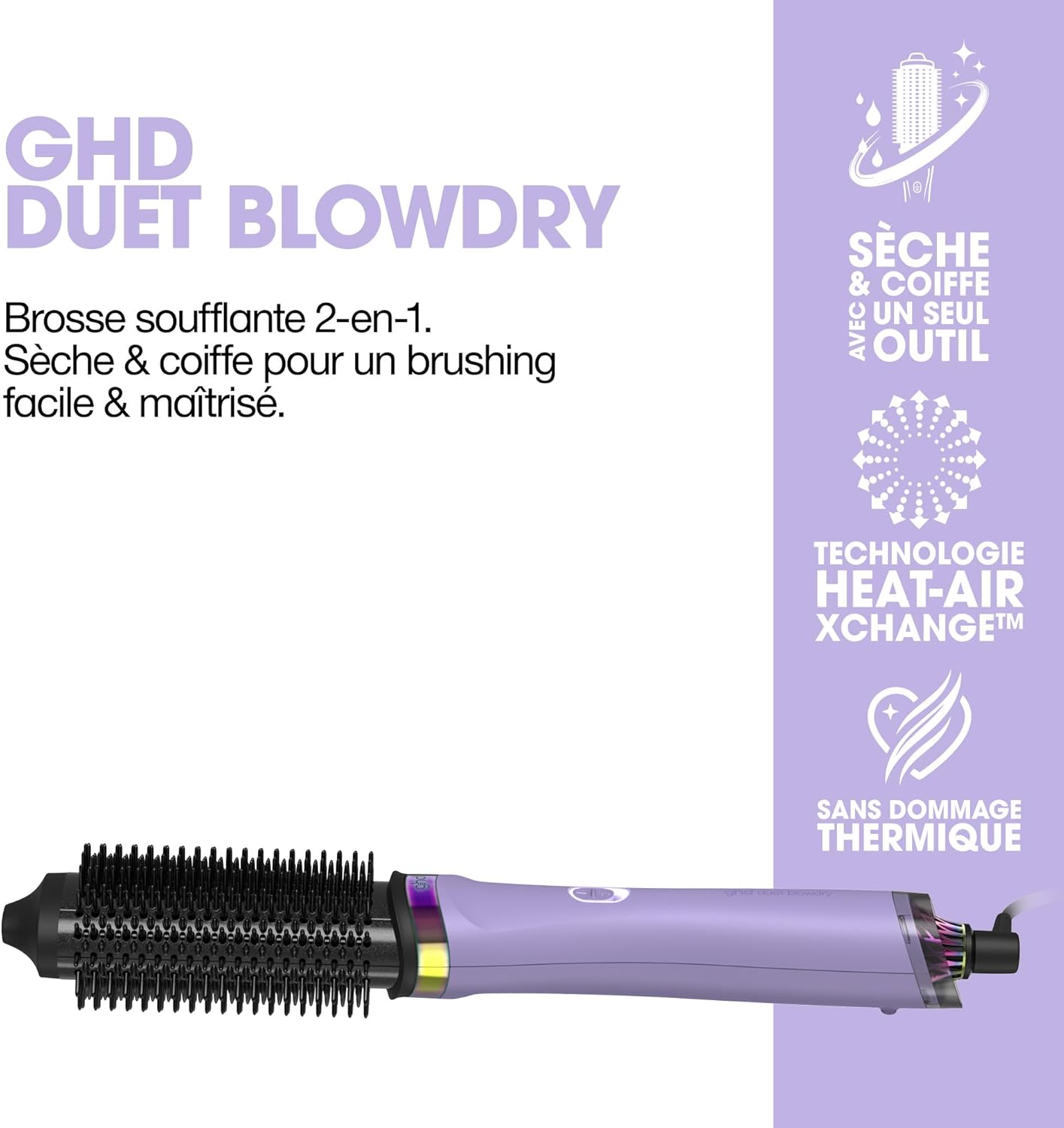 ghd - Duet Blowdry Violette - Brosse 2-en-1, sèche et coiffe, pour tous types de cheveux