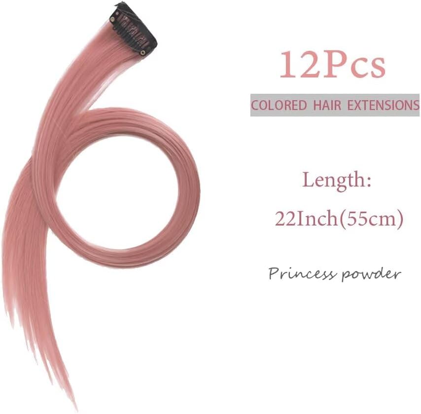 Extensions cheveux princesse - 55cm roses - lot de 12 mèches tressables