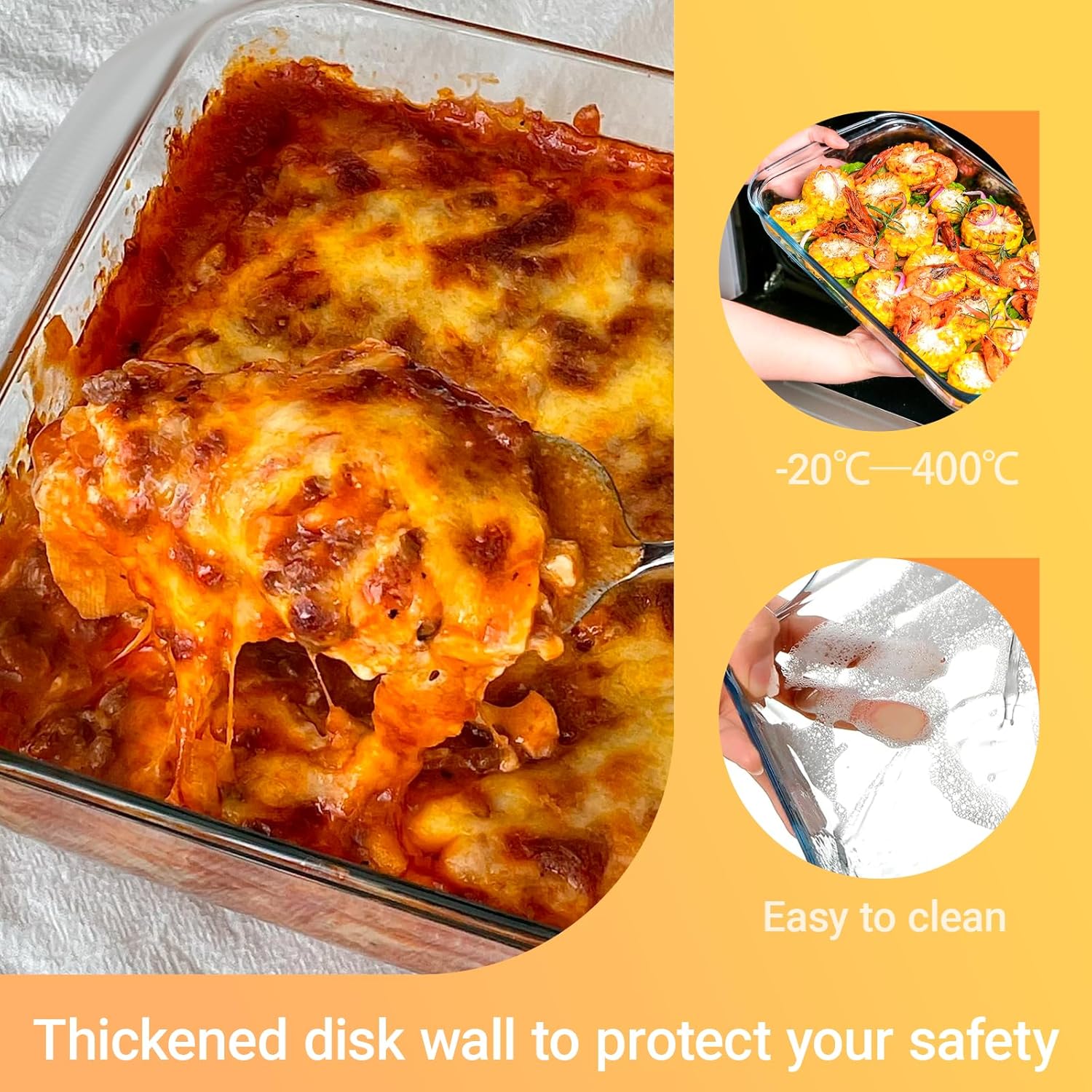 Plat à four en verre borosilicate, 1L, 26x15x4.5cm, poignées larges, micro-ondes