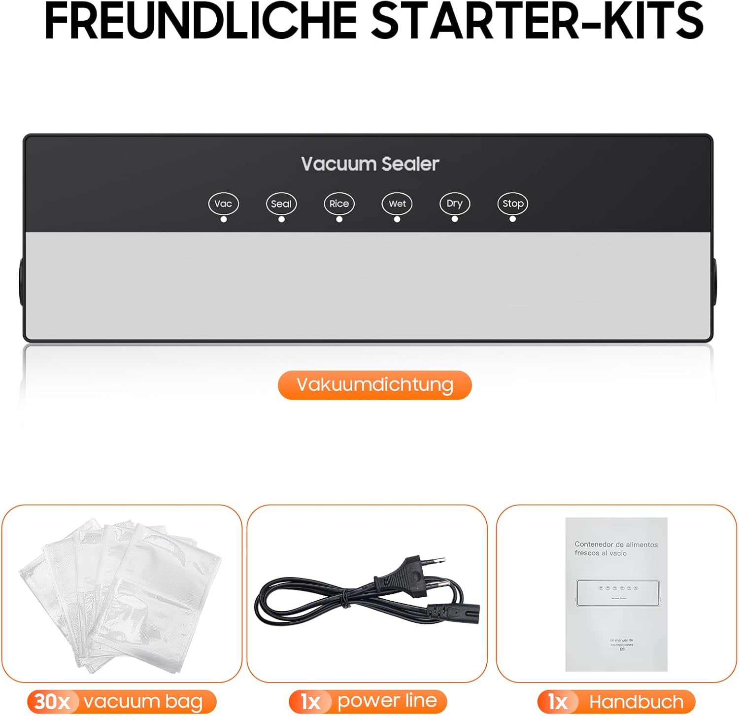 Machine sous vide alimentaire - 5 en 1 - noir - 30 sacs inclus, modes sec/humide