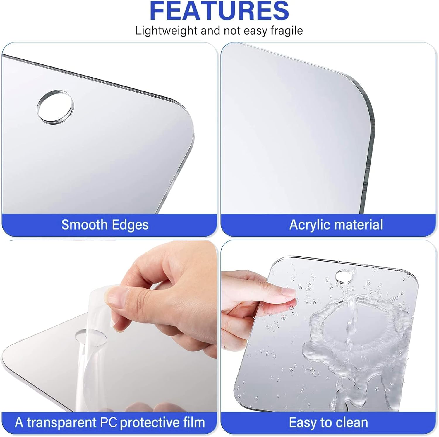 Miroir de douche acrylique ventouse, 28x19cm, camping voyage