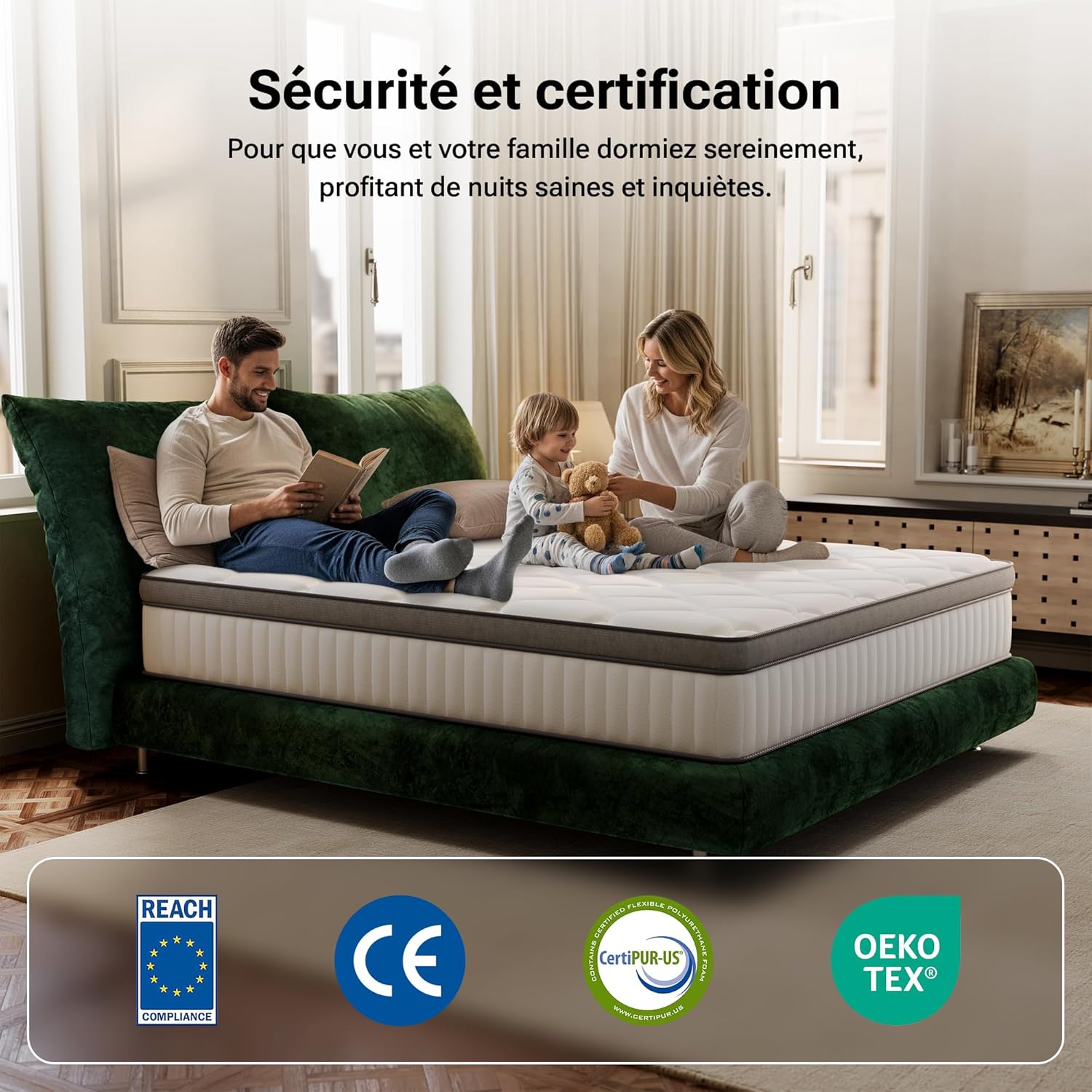 TXO - Matelas hybride 7 zones 140x200cm, ressorts Oeko-Tex, TXO