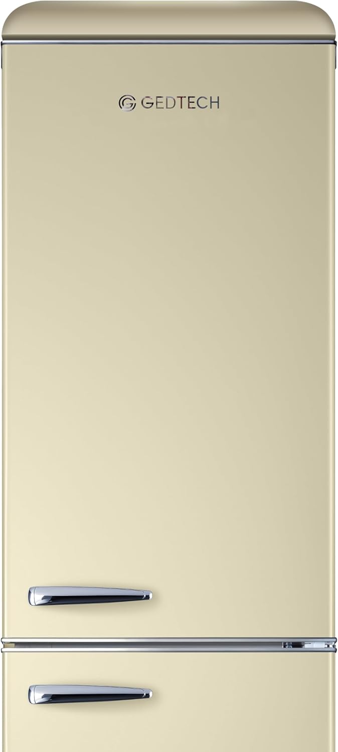 GEDTECH - réfrigérateur combiné vintage bas, 310L, crème, faible conso, GCBV310CR