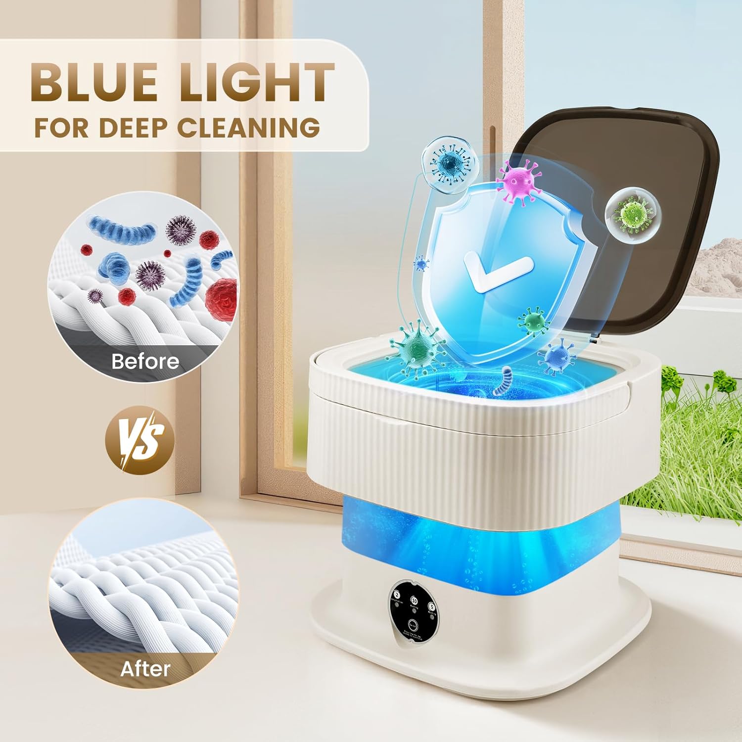 Mini machine à laver - 12L portable, panier séchage, compacte, kaki