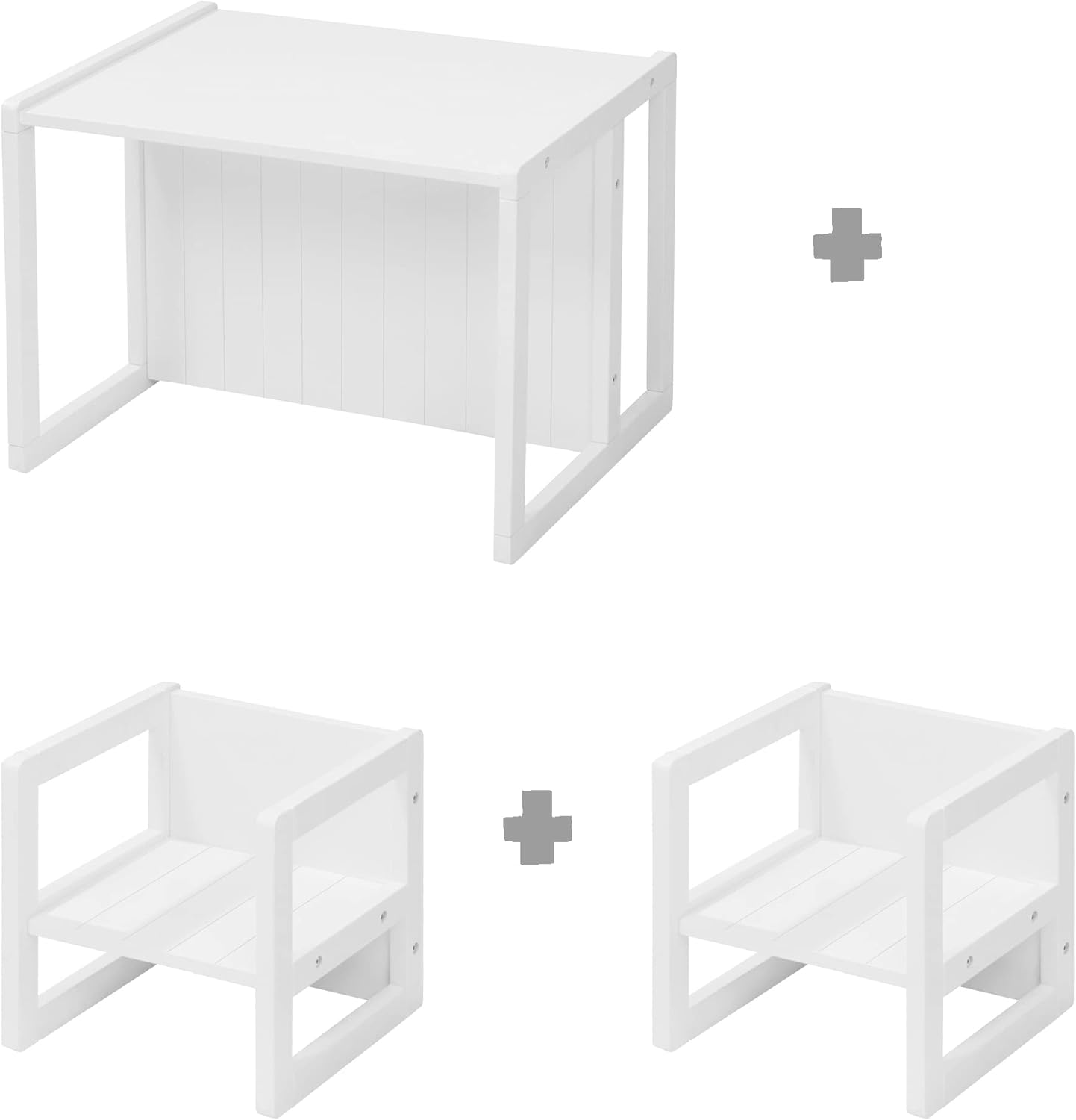 roba - Ensemble table enfant 3 hauteurs réversible, blanc, style campagne