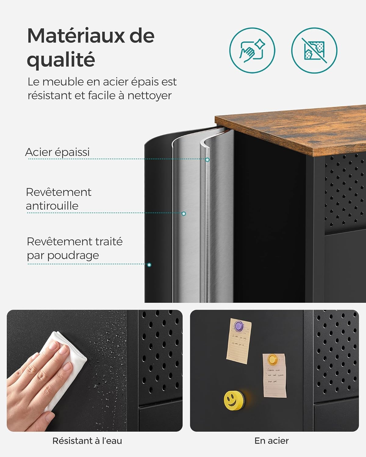 SONGMICS - Buffet double porte acier 40x80x76cm, magnétique, LSC102B01