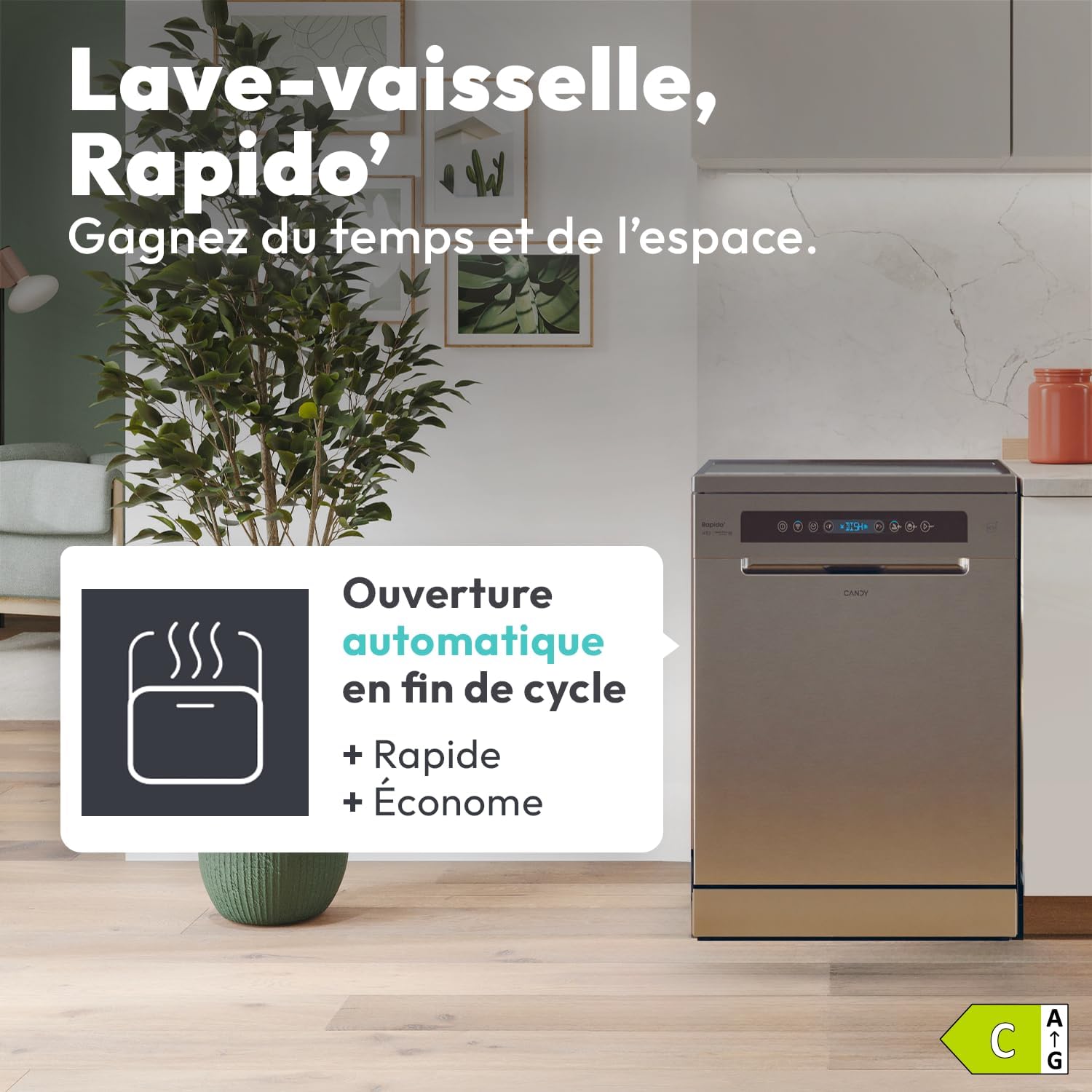 Candy - lave-vaisselle série Maxi Cuve - 60x82 cm - 14 couverts, classe C, ouverture auto, contrôle à distance - CF 4C6F