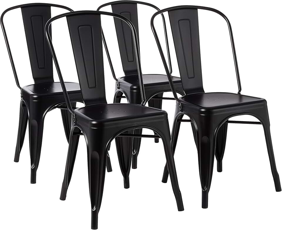 maxii-dealz Basics - Lot de 4 chaises empilables métal, 51x43x85 cm, intérieur/extérieur, noir