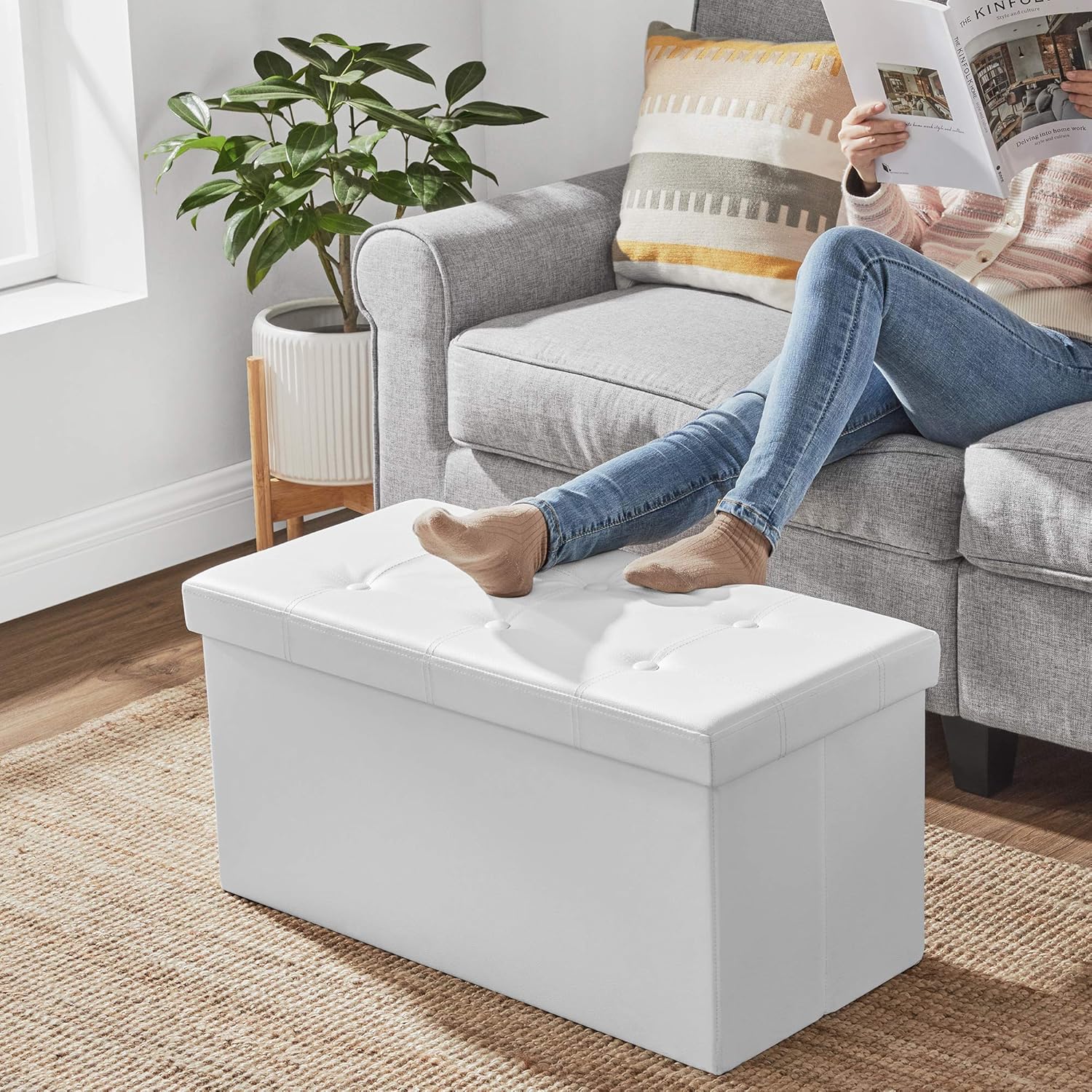 SONGMICS - banc pliable blanc - 76x38x38cm, PVC, 80L, 300kg - LSF106