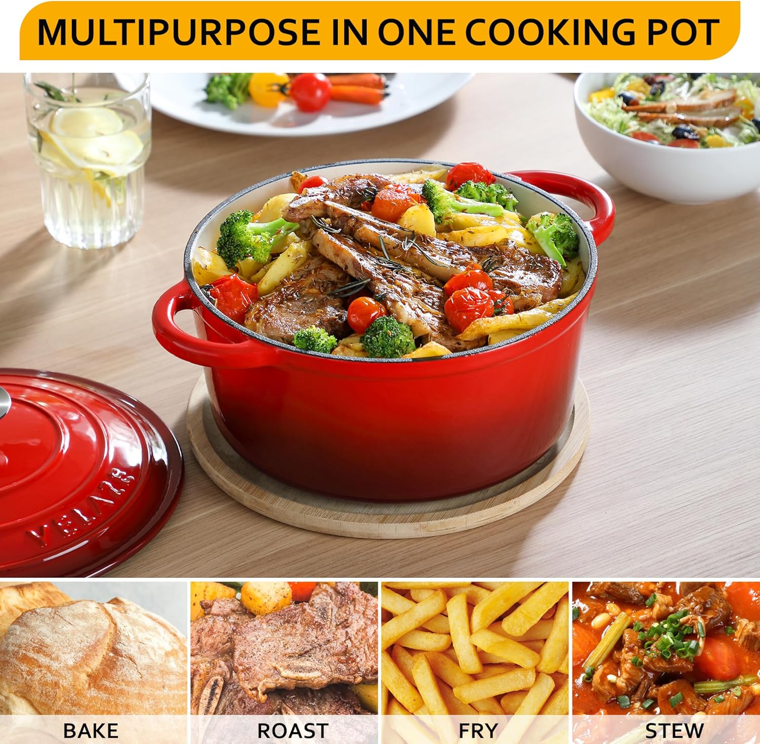 Velaze - cocotte en fonte émaillée 24cm - induction, antiadhésive, 4L