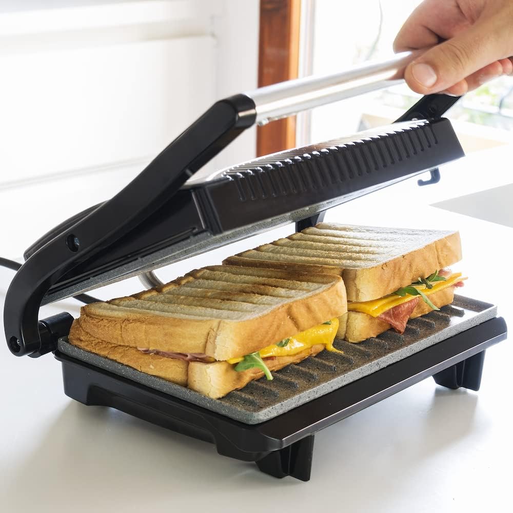 Cecotec - Grill électrique Full Open 750W - revêtement pierre, ouverture 180°, poignée froide