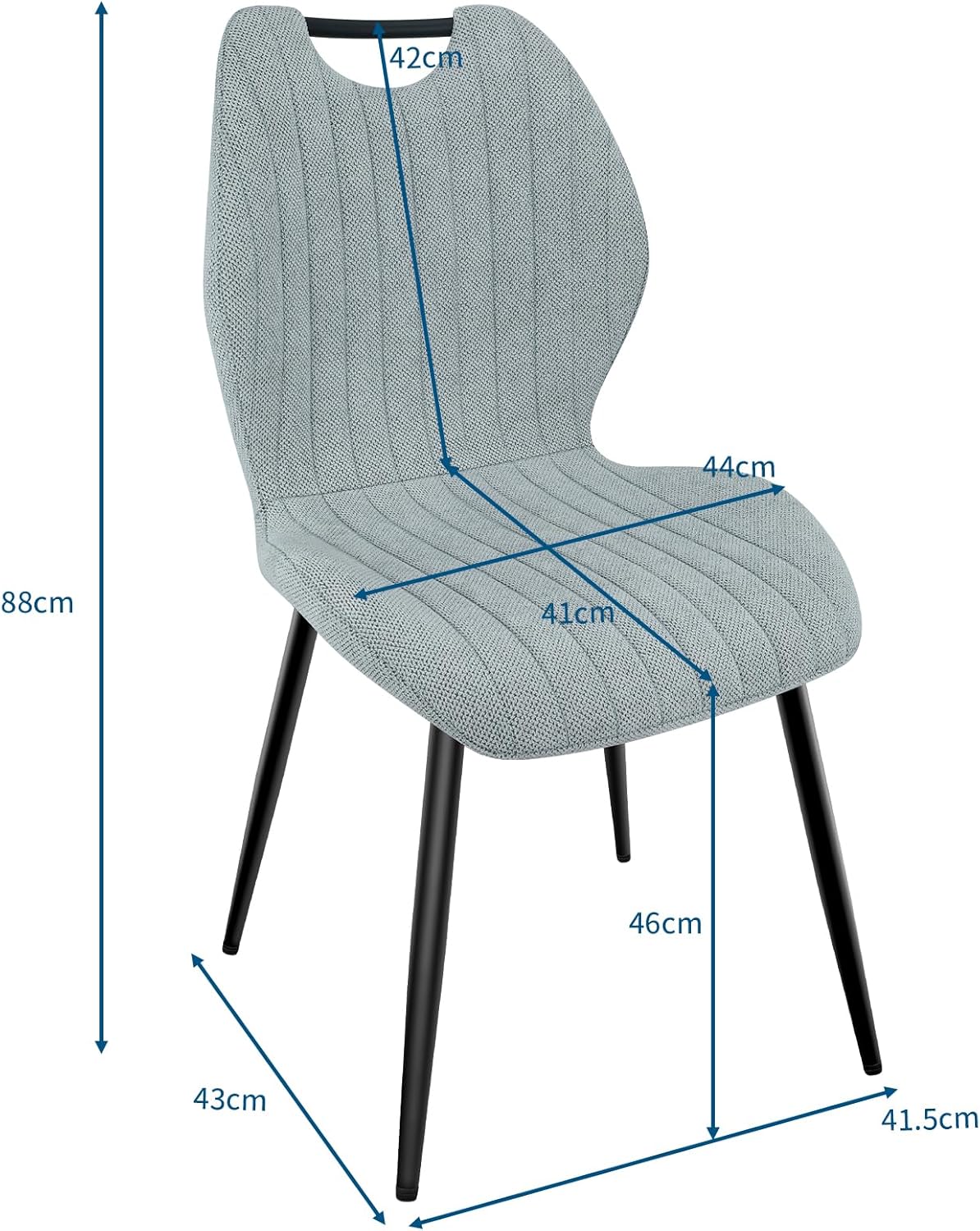 Chaises salle à manger - tissu gris clair, pieds métal, lot de 4