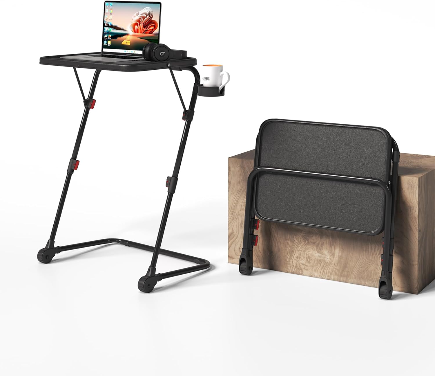 Bureau pliant - hauteur réglable, plateau inclinable, compact, noir