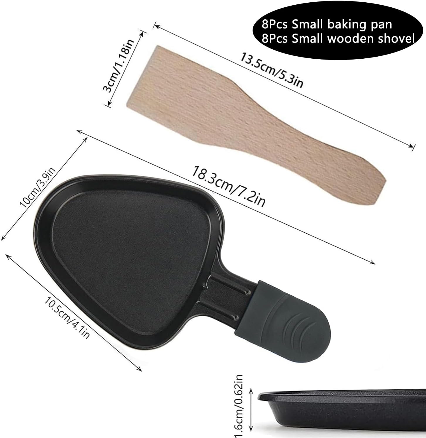 Poêlon à raclette - 8 pièces, triangle, revêtement antiadhésif, poignées isolées, 8 pelles