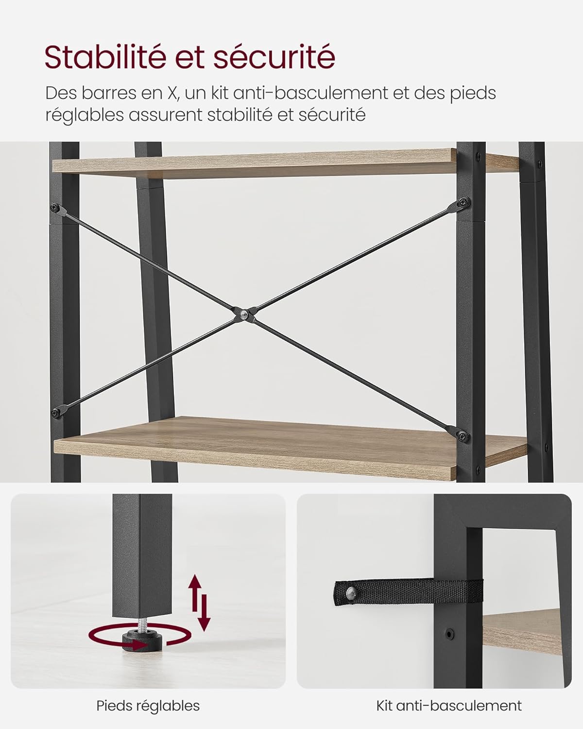 VASAGLE - Étagère 5 niveaux moderne acier, 50x30x150cm, LLS045B50