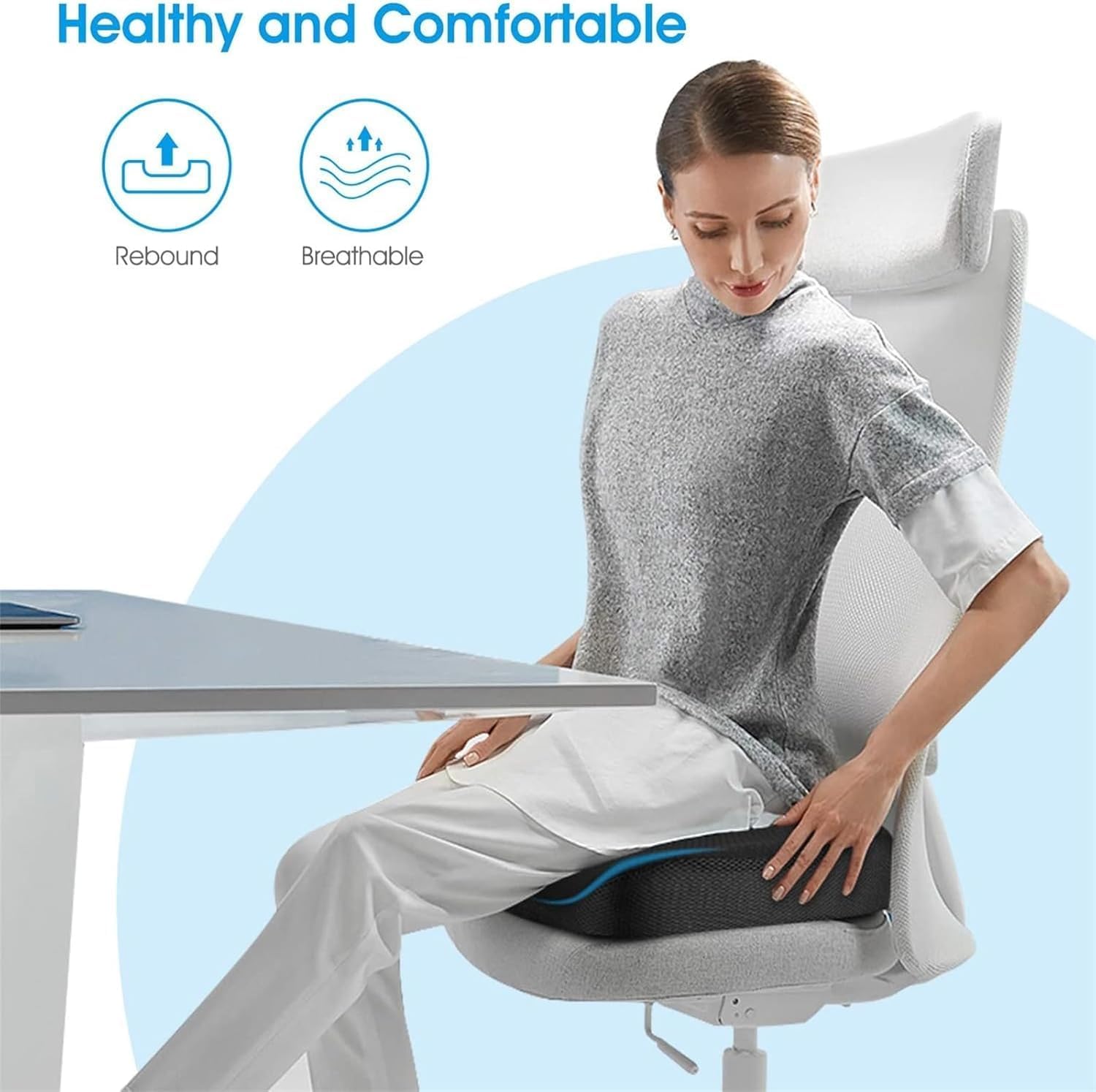 Feagar - Coussin mémoire ergonomique - 45x35cm - soutien coccyx, siège auto/bureau, soulagement sciatique