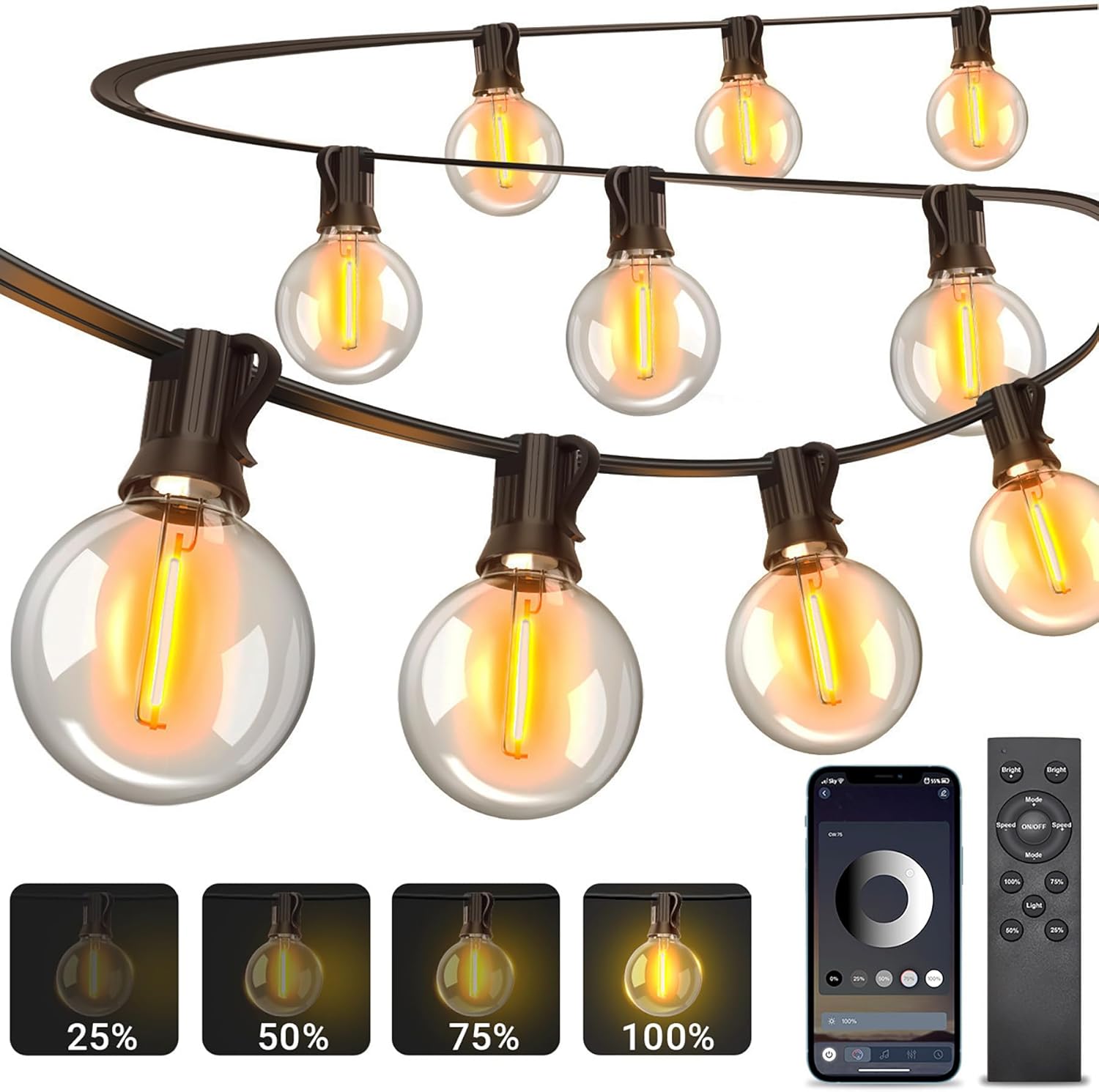 Guirlande lumineuse - dimmable 45m, contrôle APP, IP44, télécommande