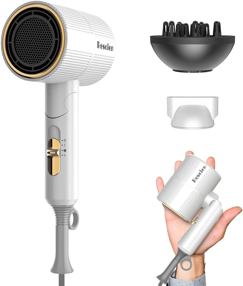 RESCIEN - Sèche-cheveux pliable série 2026 - 10x7x19cm - 2000W, ionique, 250g, concentrateur et diffuseur 2026