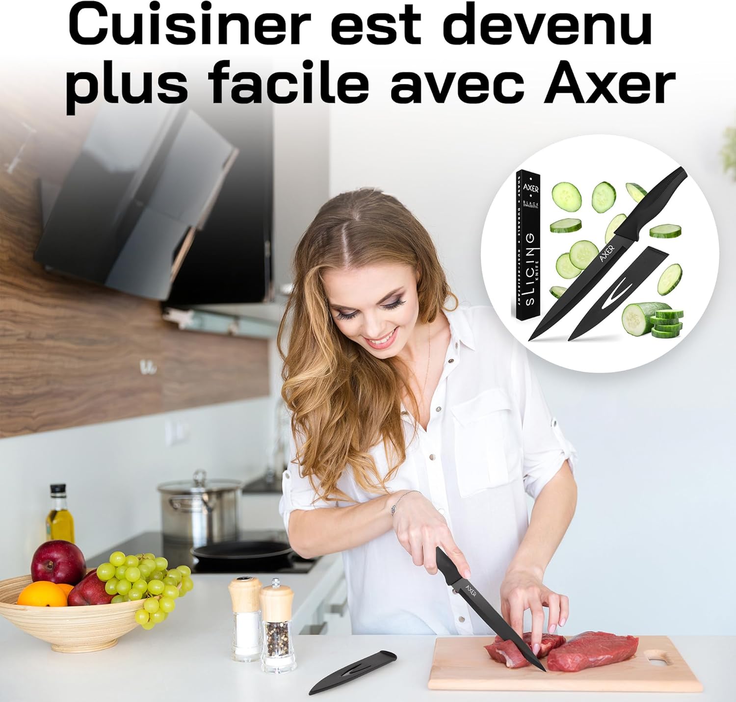 Axer - couteau de cuisine professionnel 20 cm - étui et boîte