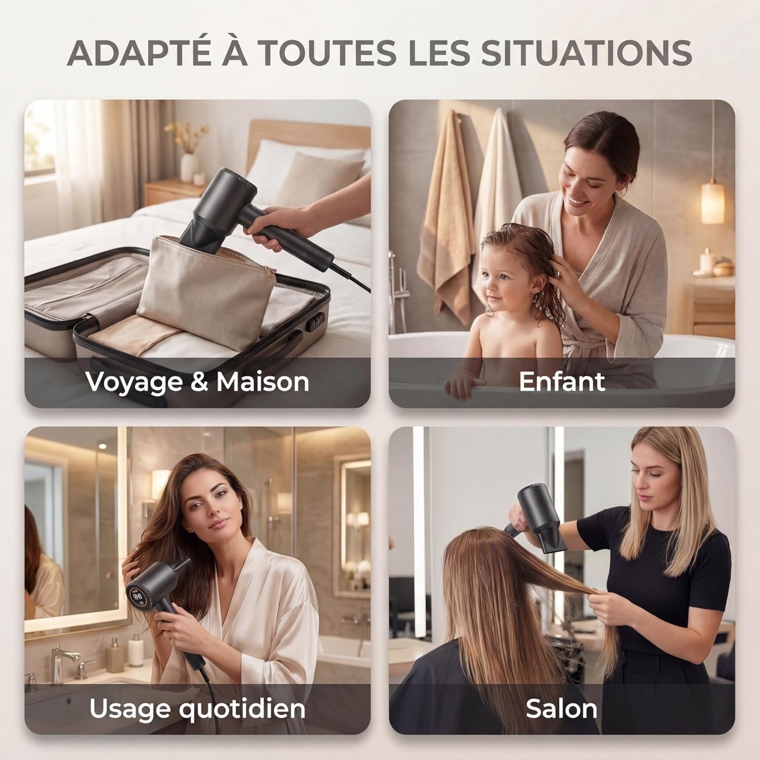 Sèche-cheveux professionnel ionique - moteur brushless, silencieux, 110000 TR/MIN