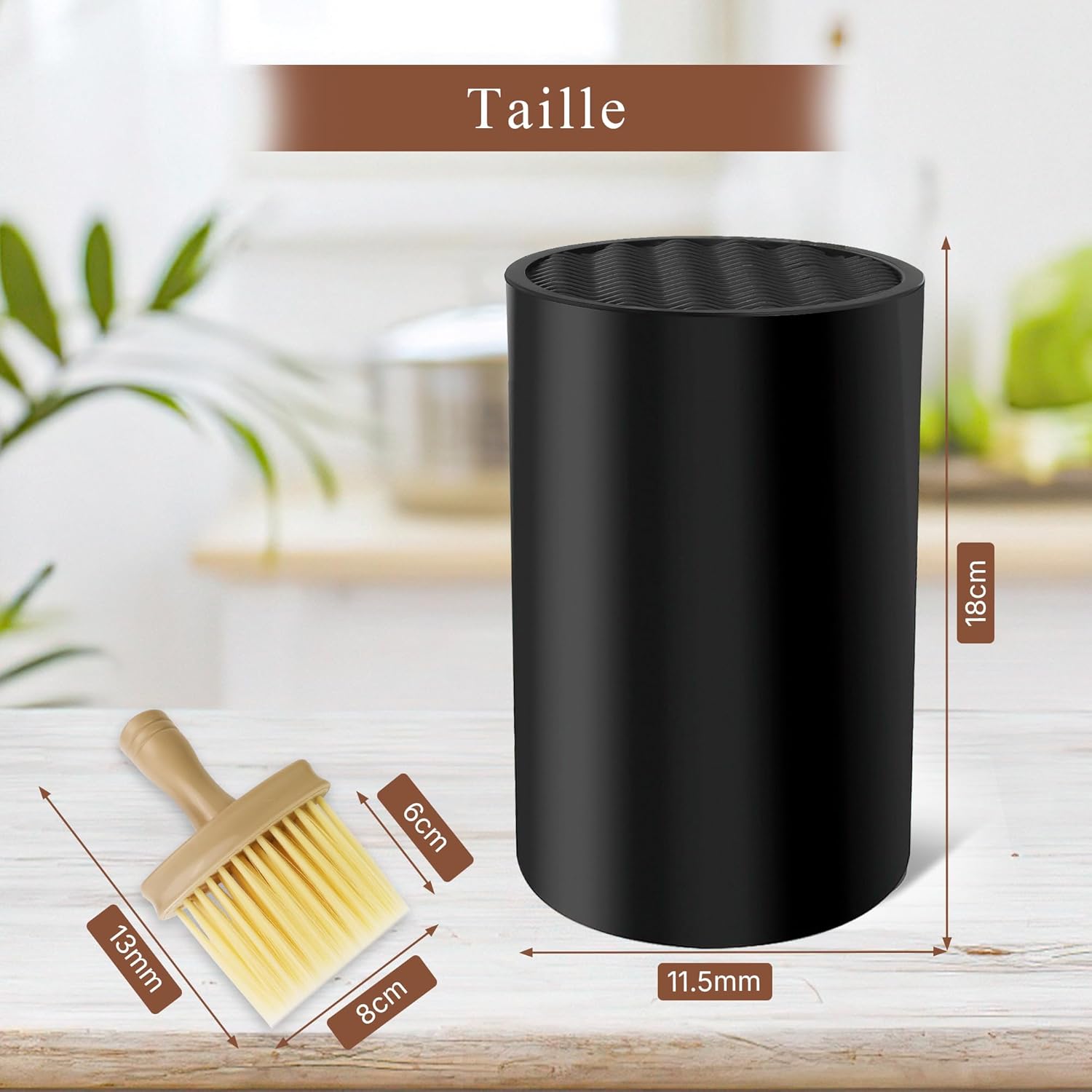 Bloc couteaux cuisine noir - design ondulé, support 20 couteaux - antidérapant, ventilé, rangement boîte