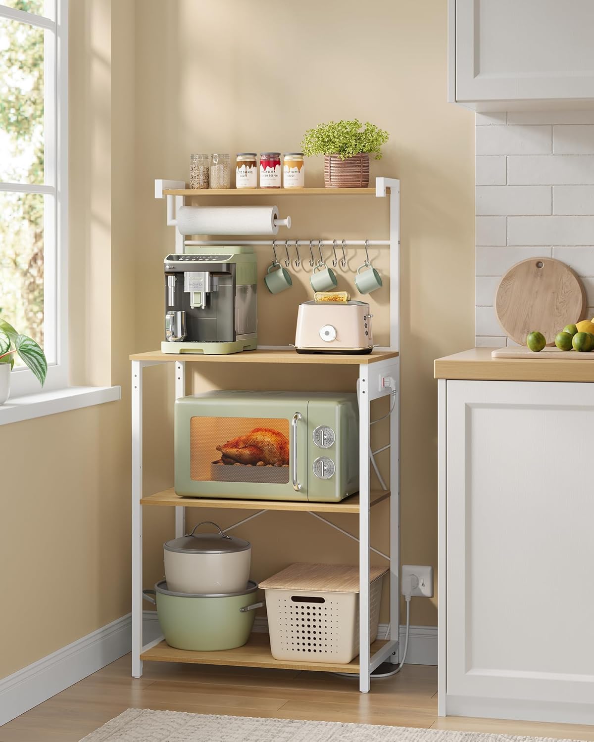 VASAGLE - support micro-ondes 40x60x140cm, 4 niveaux, multiprise, KKS014Y02