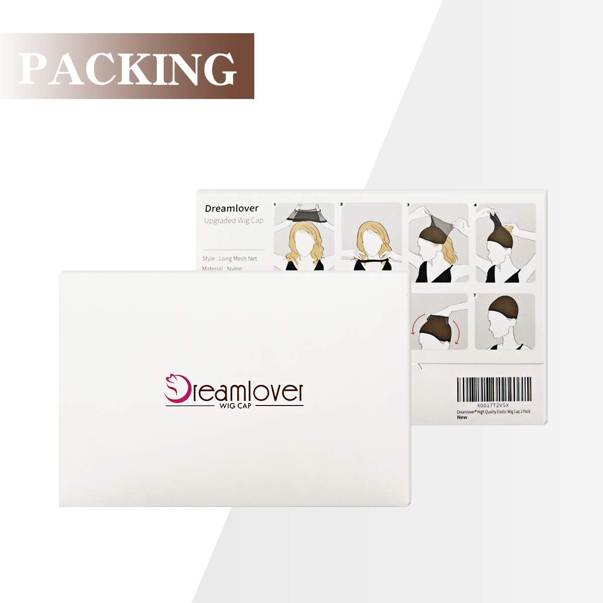 Dreamlover - Bonnet de perruque en maille, long, marron, lot de 2